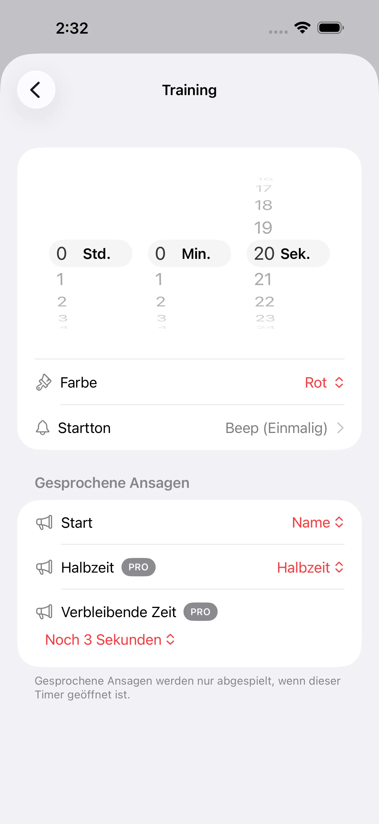 Tabata timer editor for work segments