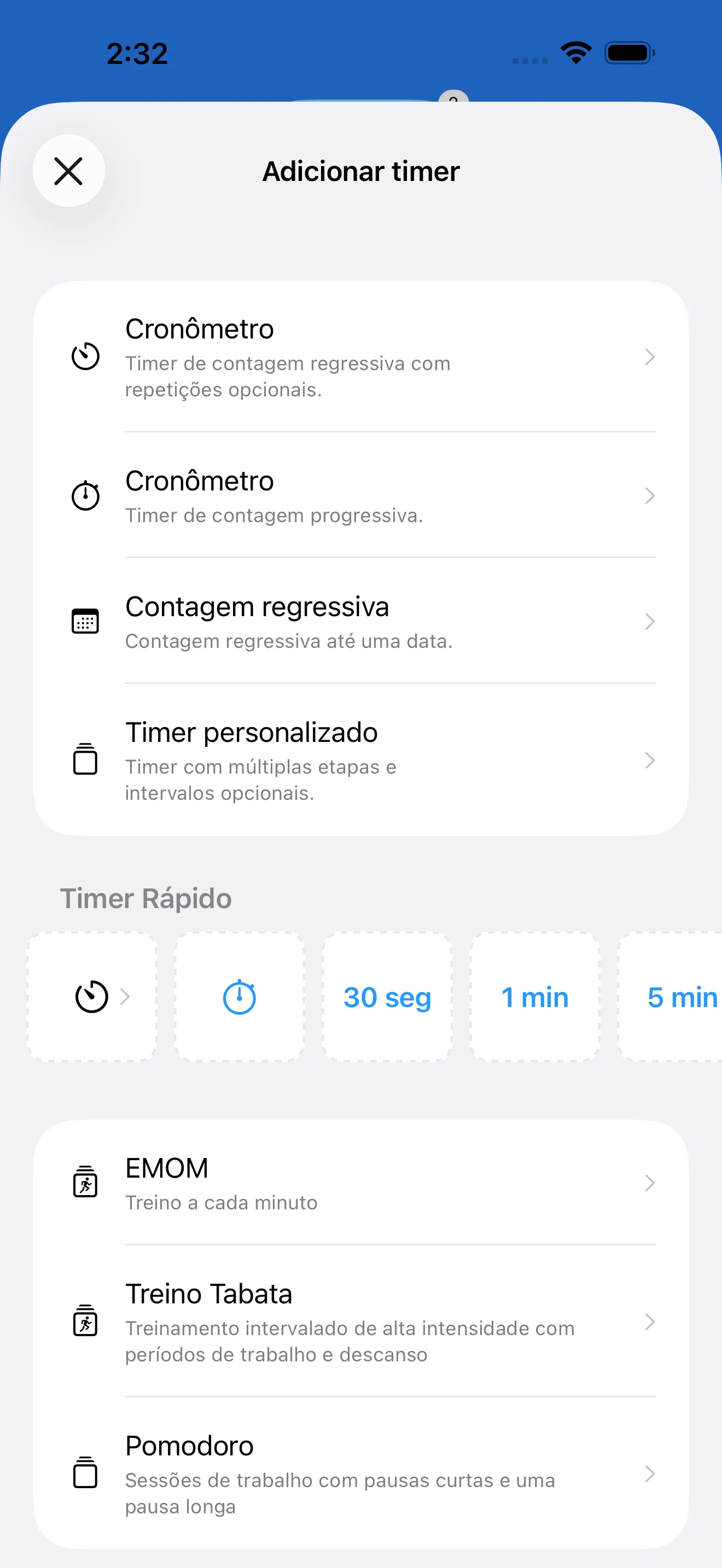 Timer catalog with ready-made timer templates