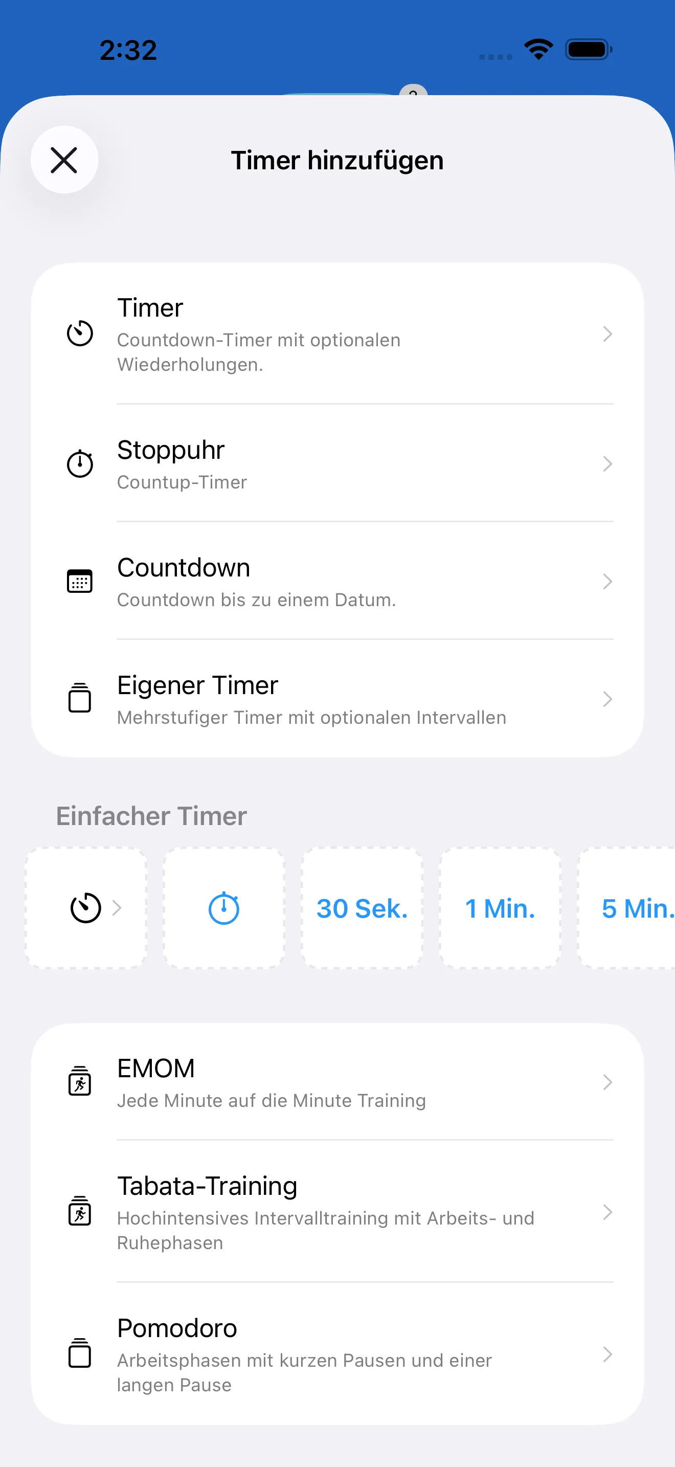 Timer catalog with ready-made timer templates