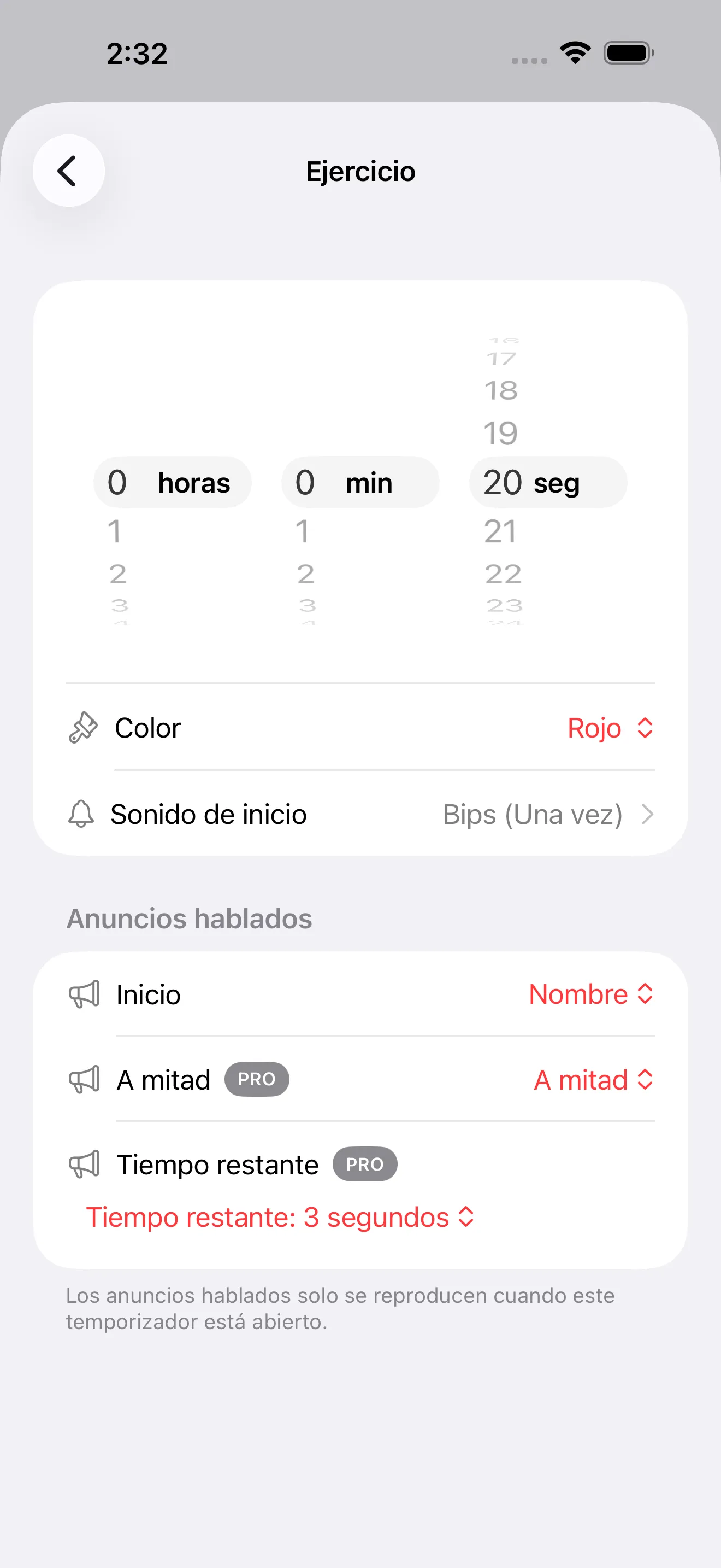 Tabata timer editor for work segments