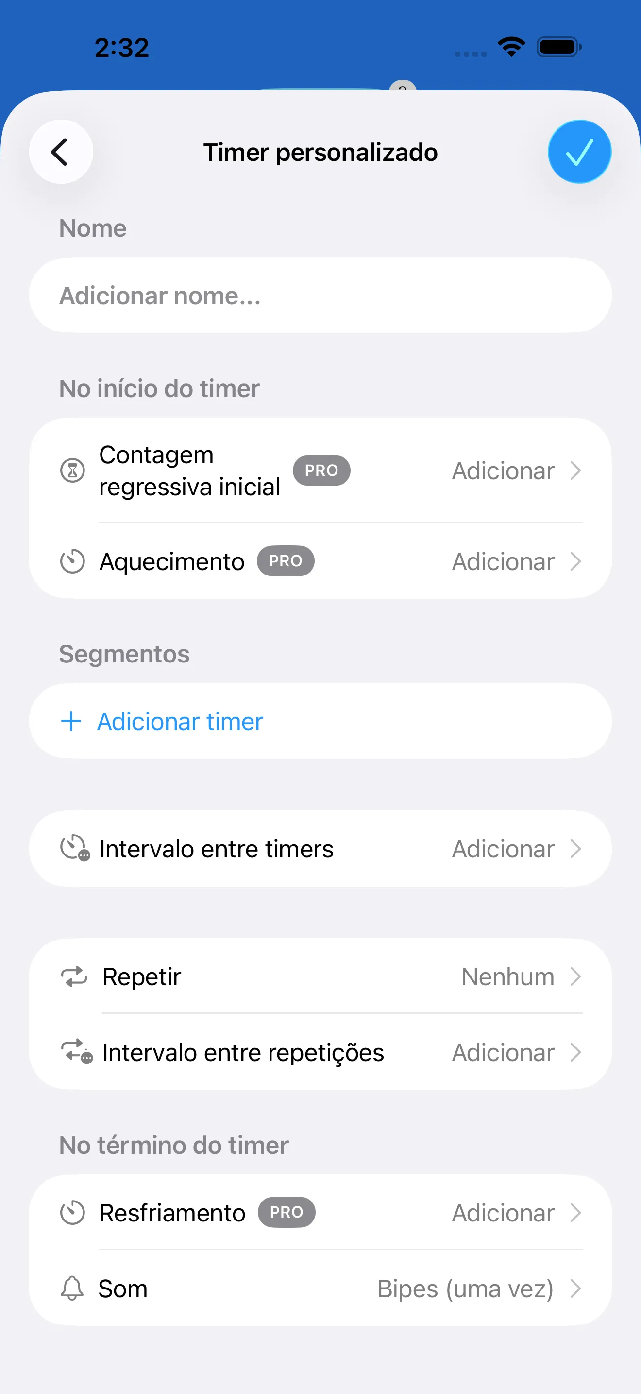 Custom interval timer editor with segment controls
