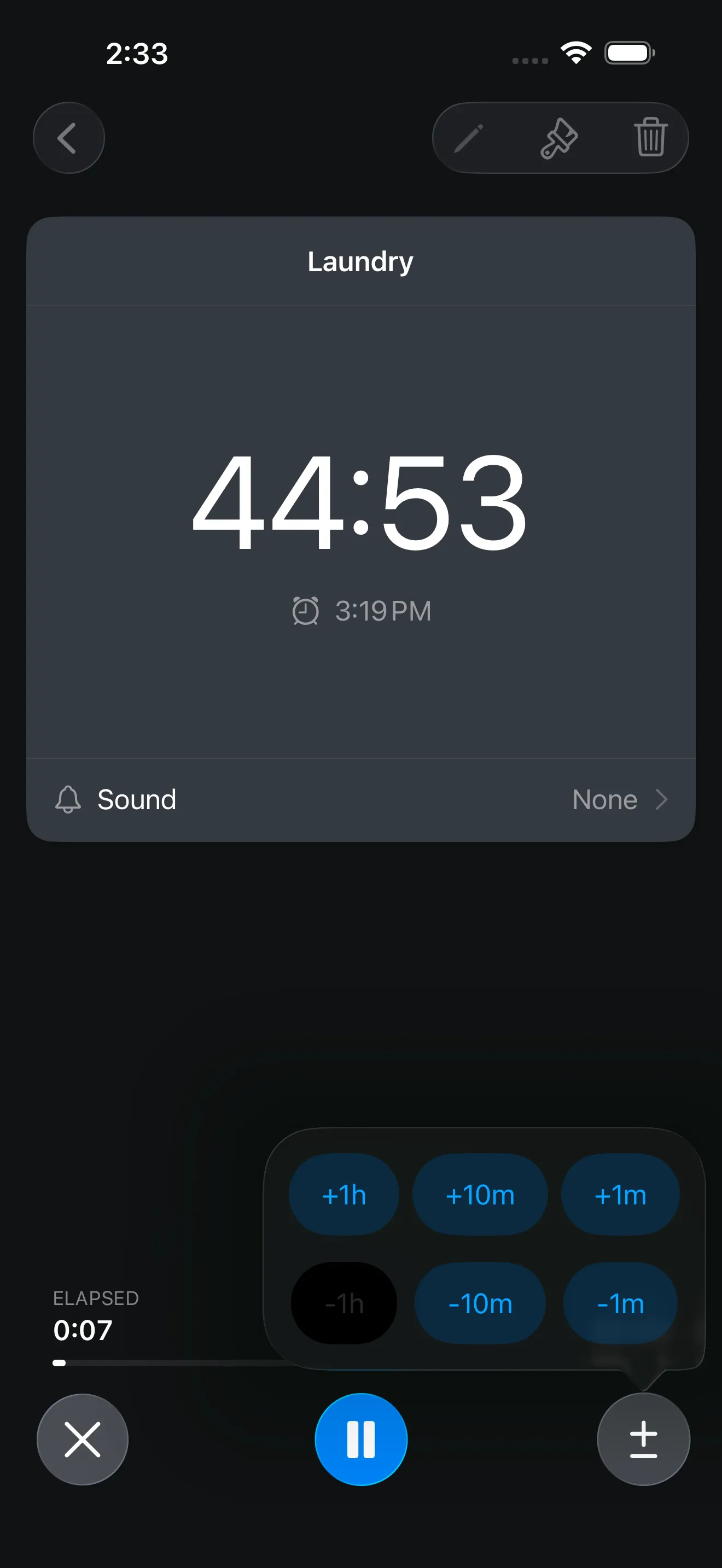 Countdown timer in progress while adjusting duration