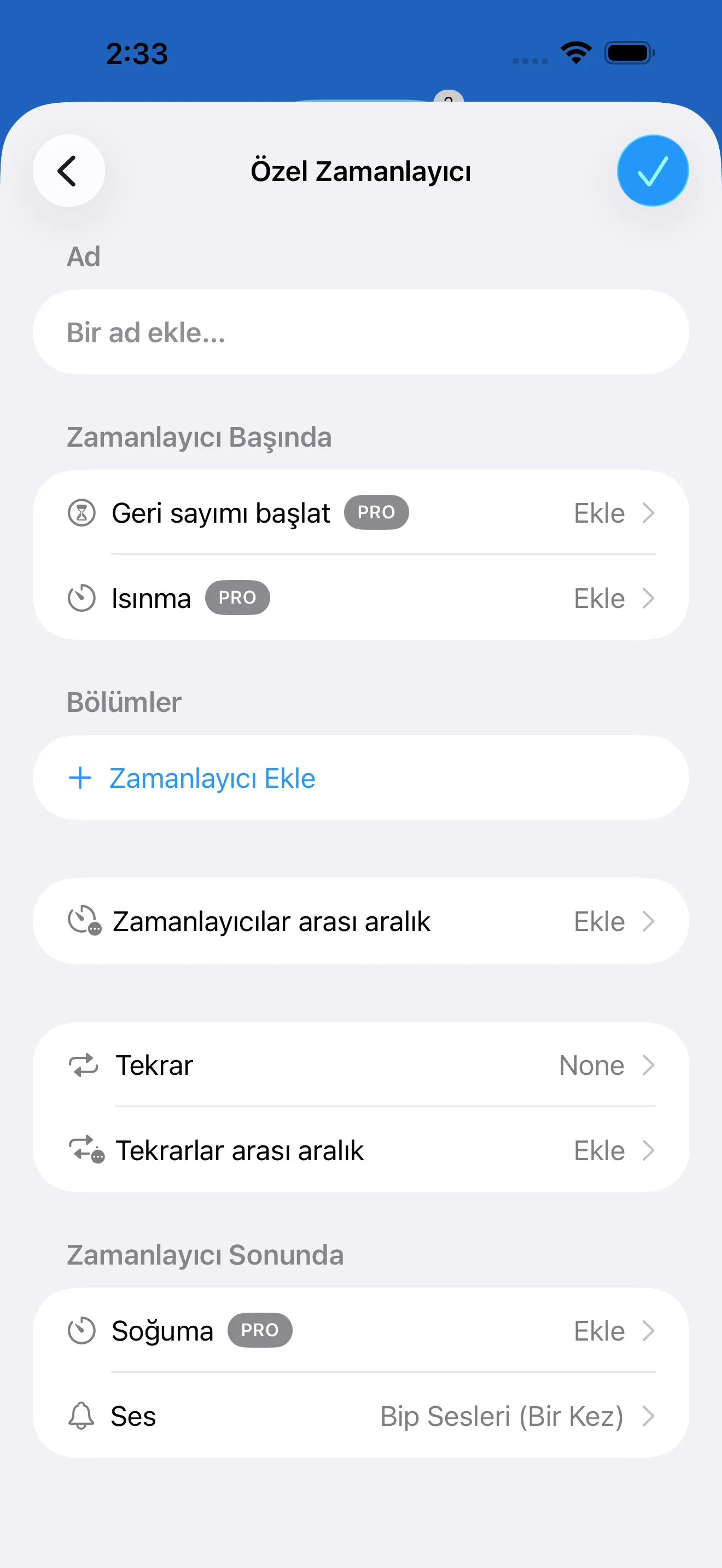 Custom interval timer editor with segment controls