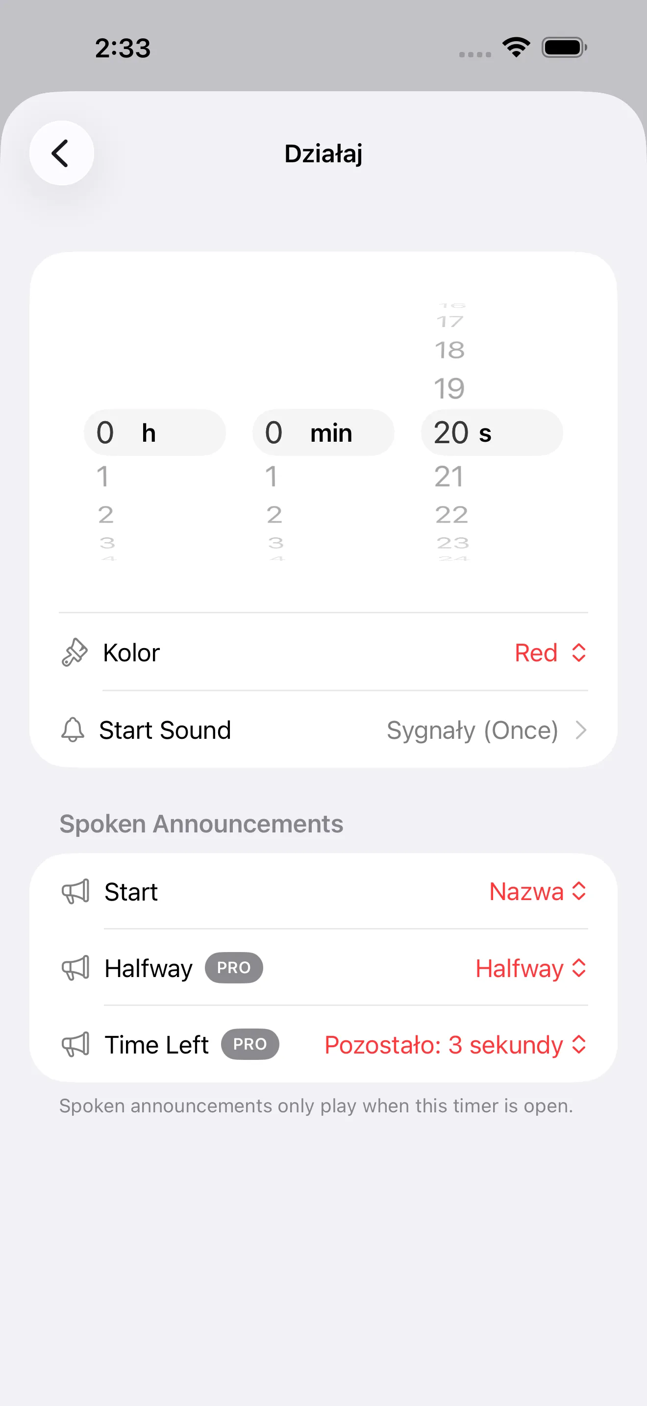 Tabata timer editor for work segments
