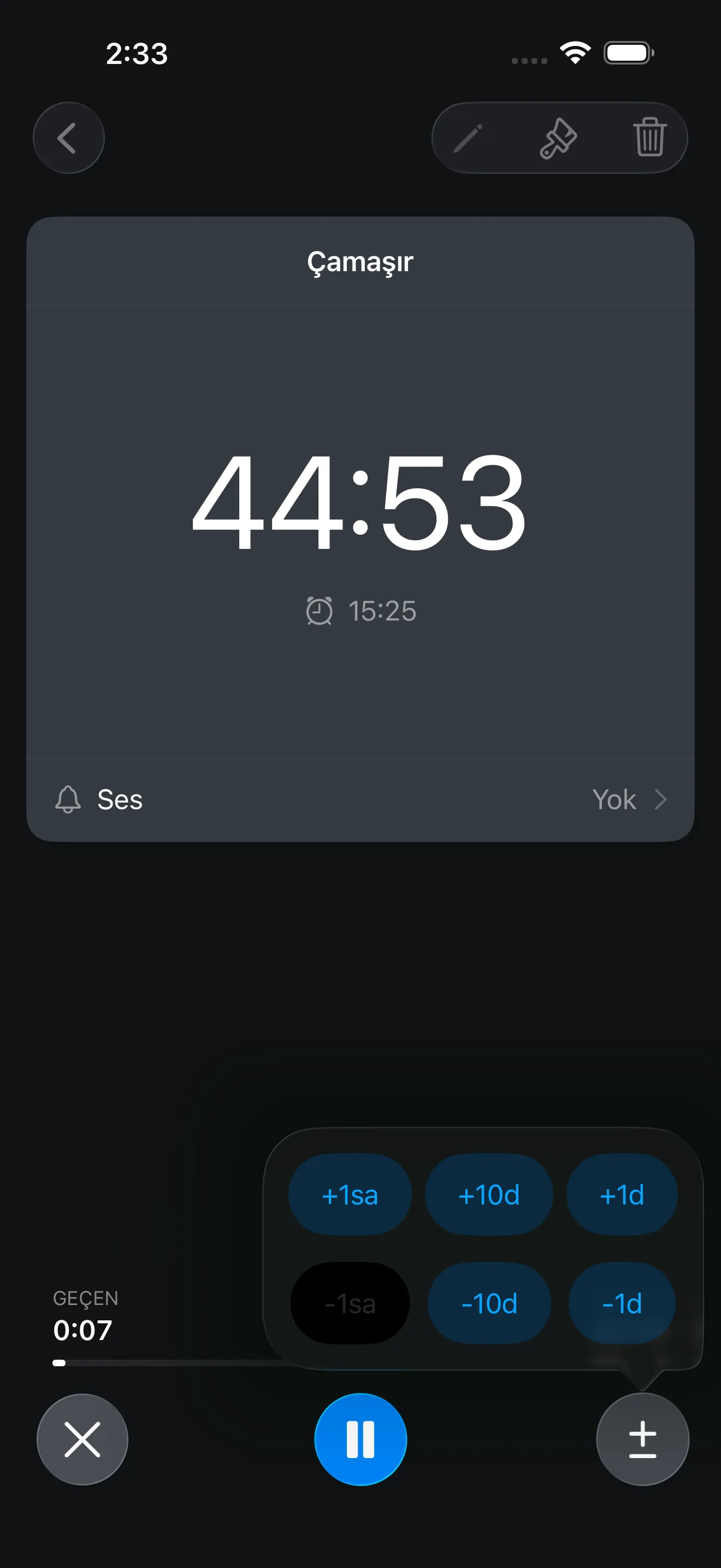 Countdown timer in progress while adjusting duration