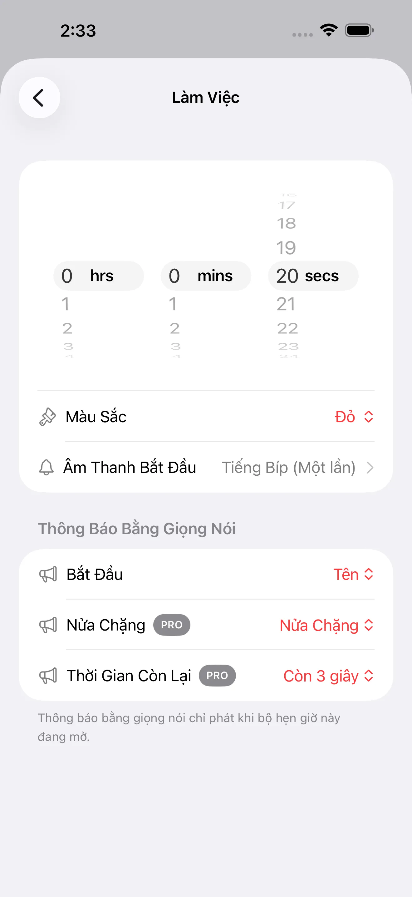 Tabata timer editor for work segments