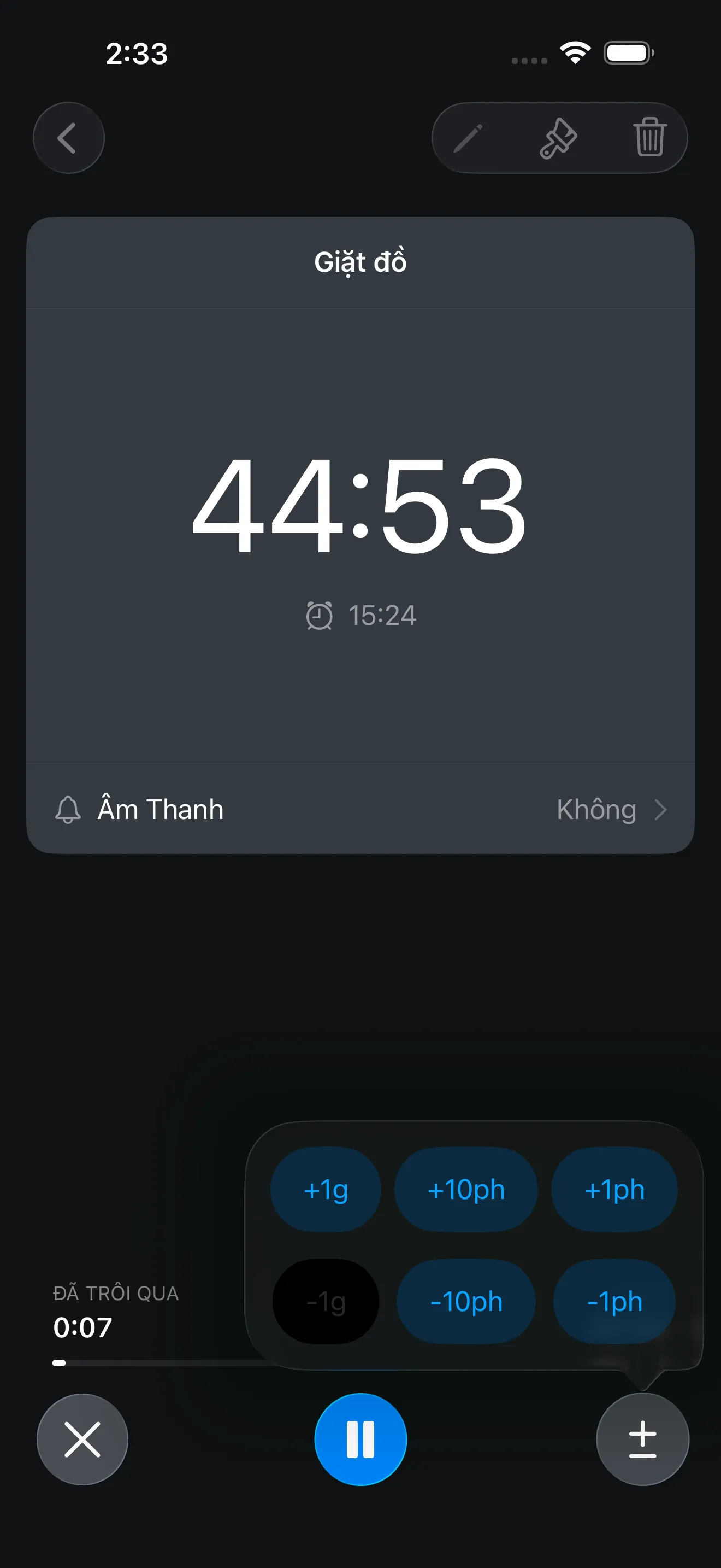 Countdown timer in progress while adjusting duration