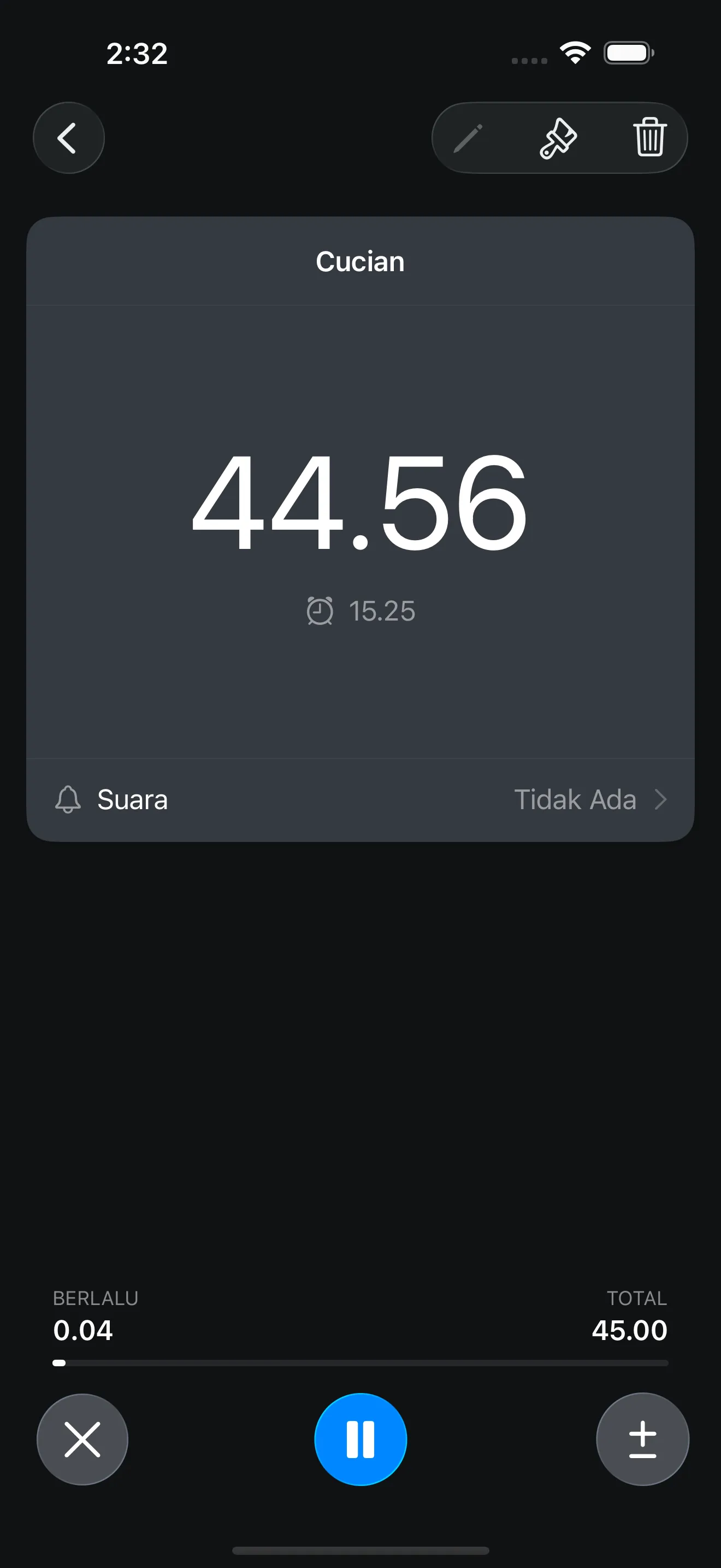 Countdown timer running with large time display