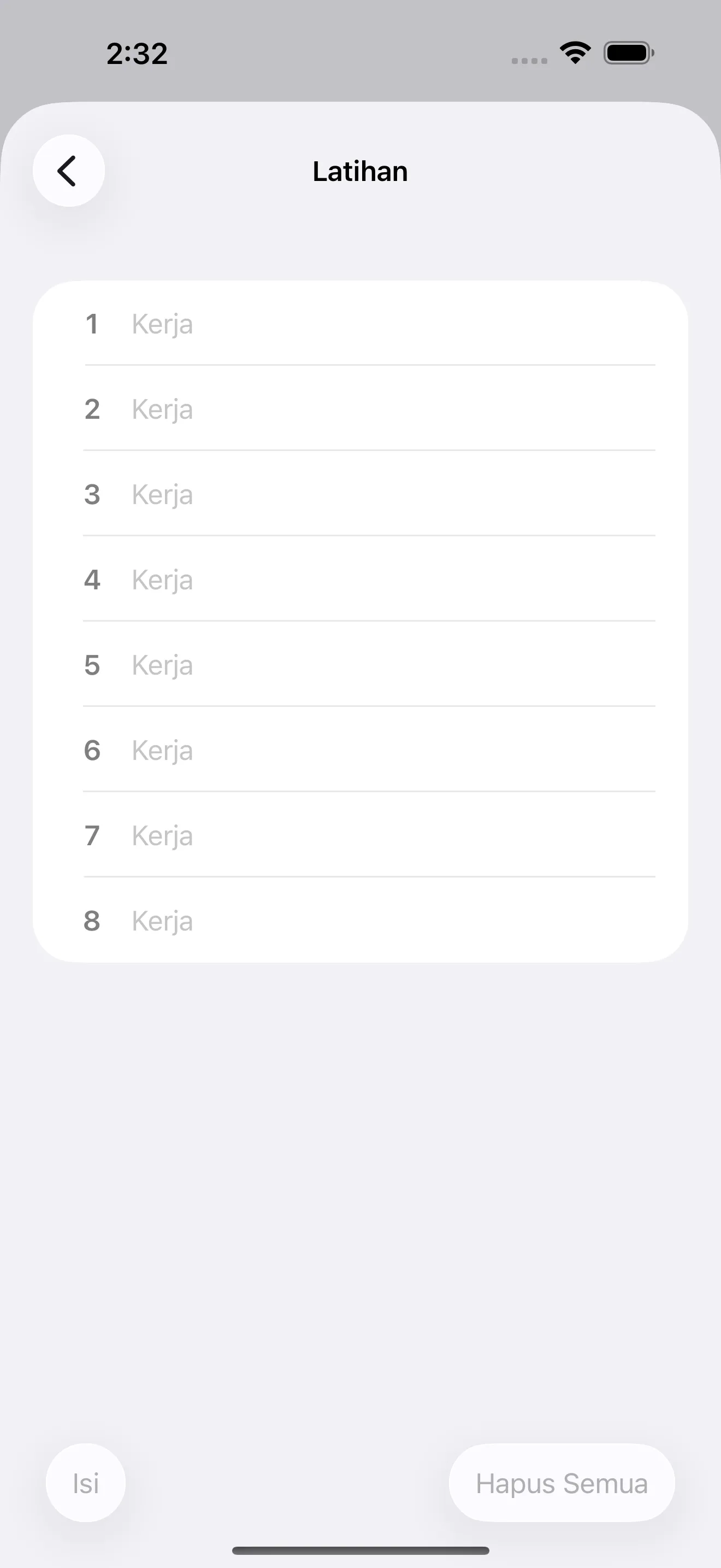 Tabata editor with exercise list
