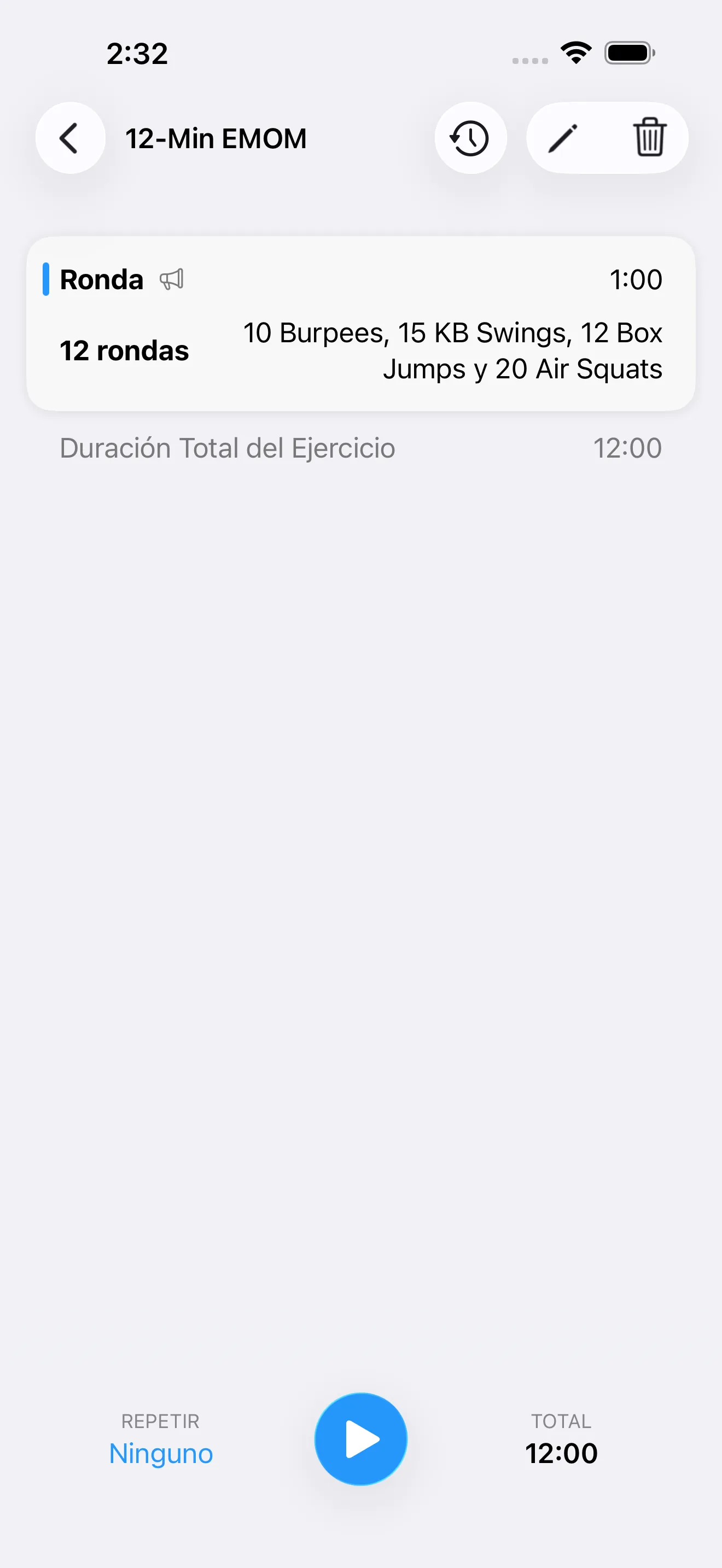 EMOM timer setup screen before starting