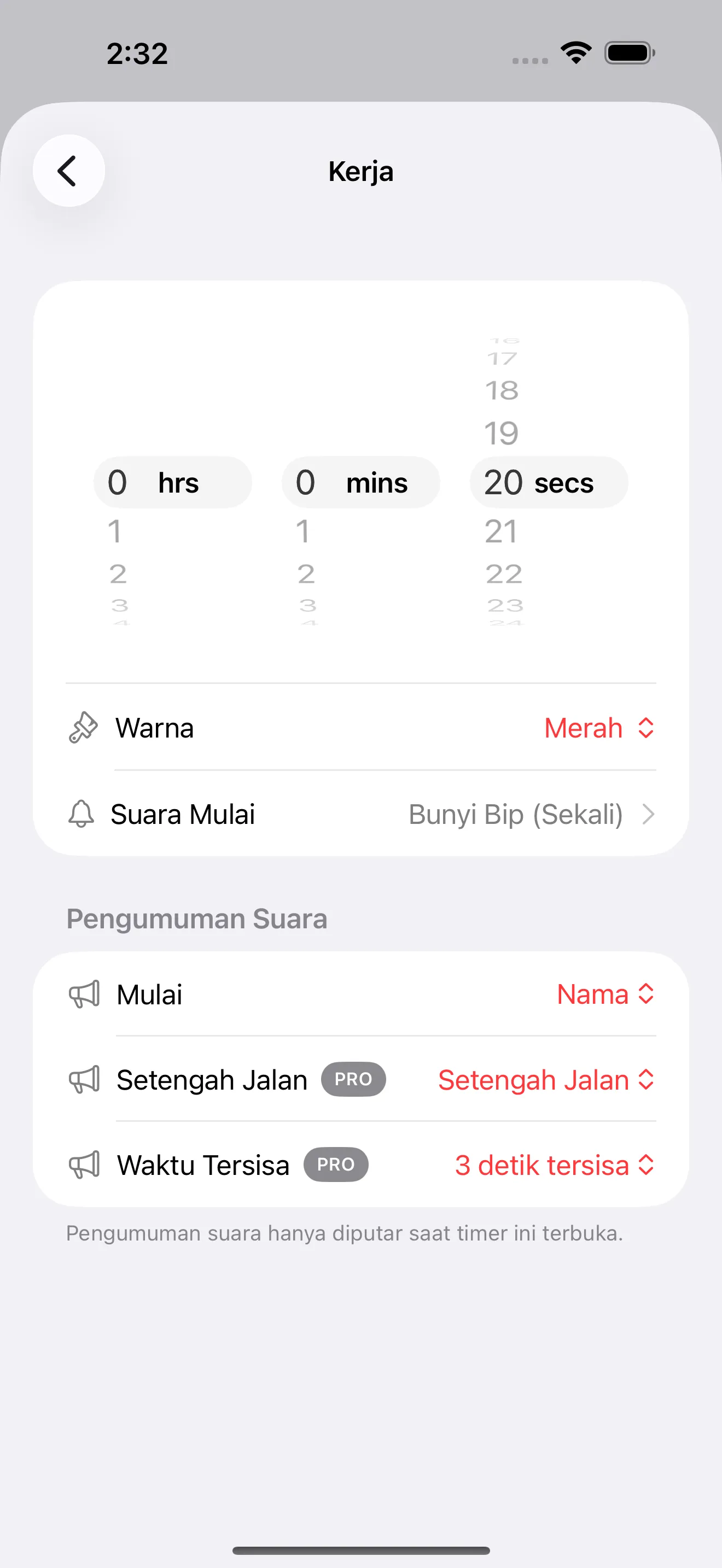 Tabata timer editor for work segments