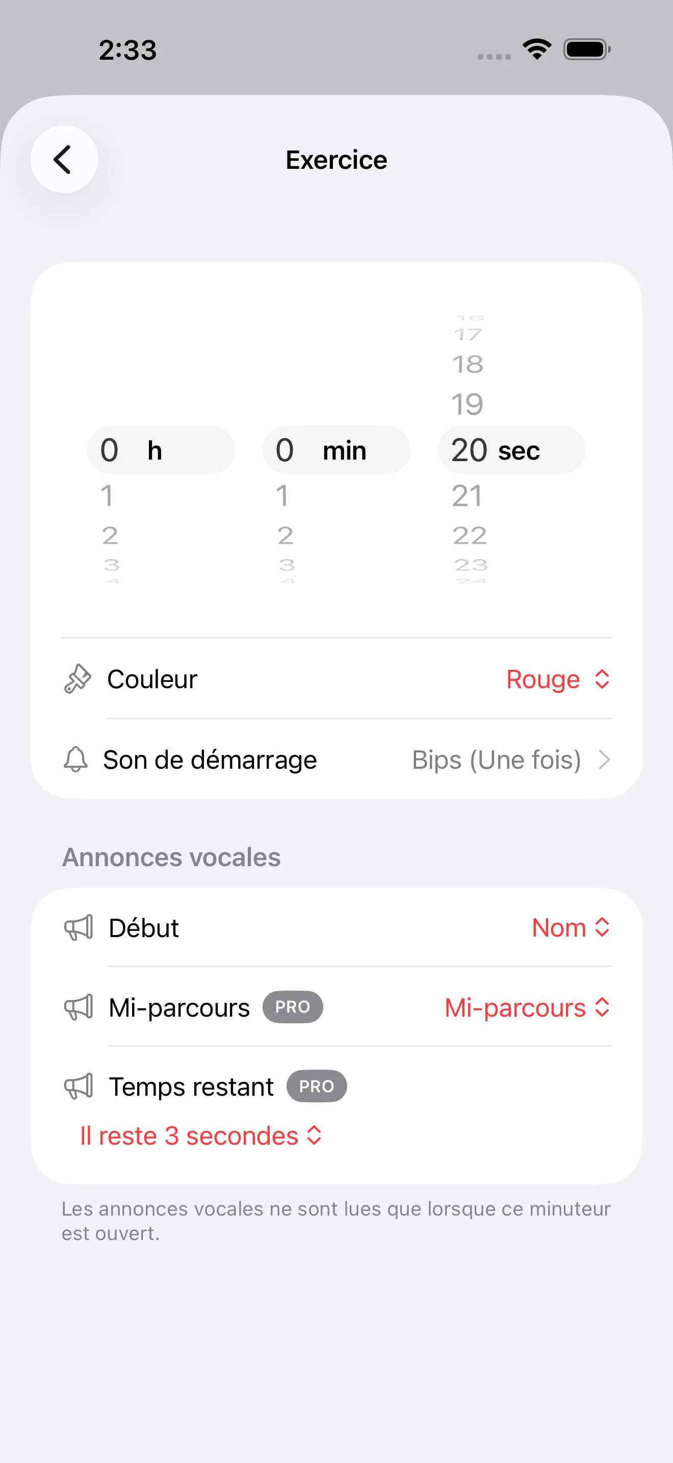 Tabata timer editor for work segments