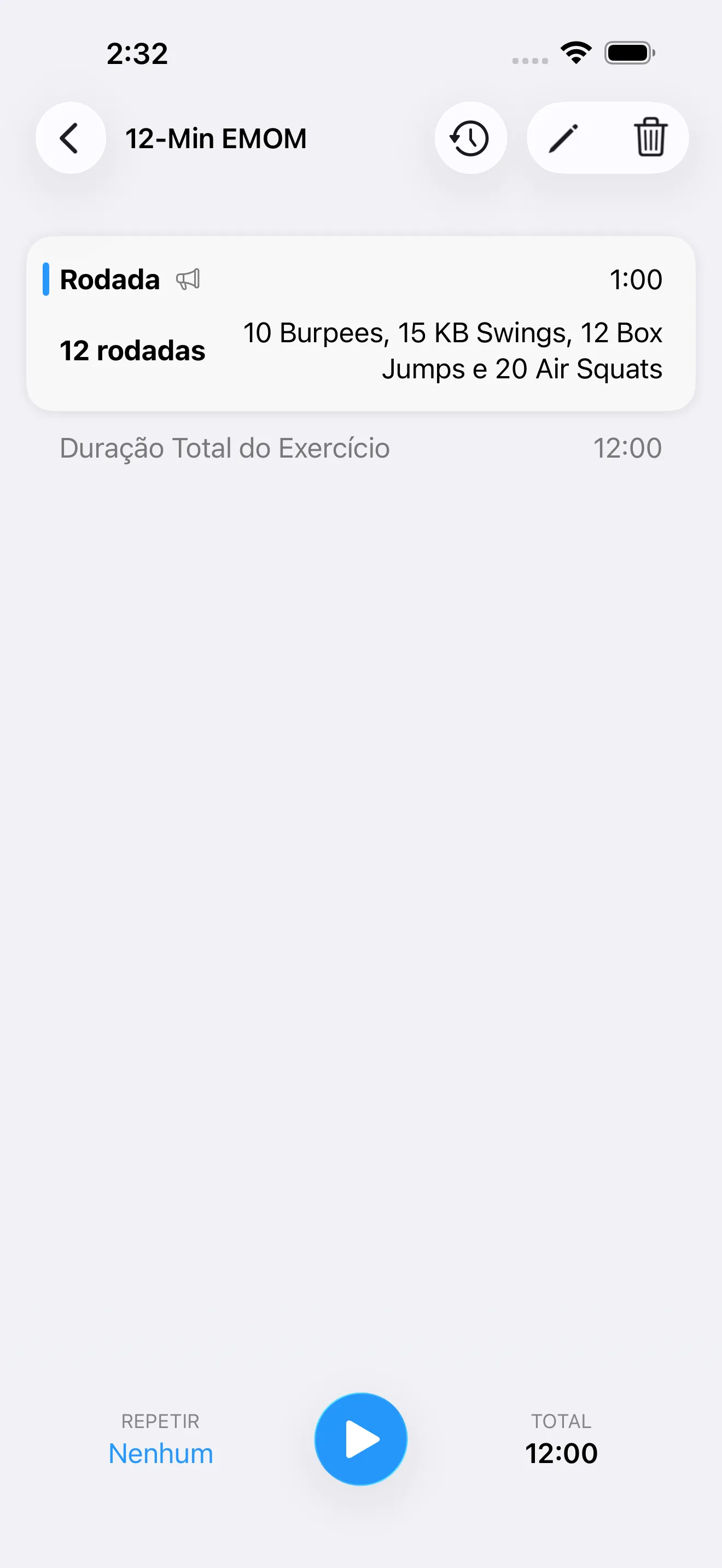 EMOM timer setup screen before starting