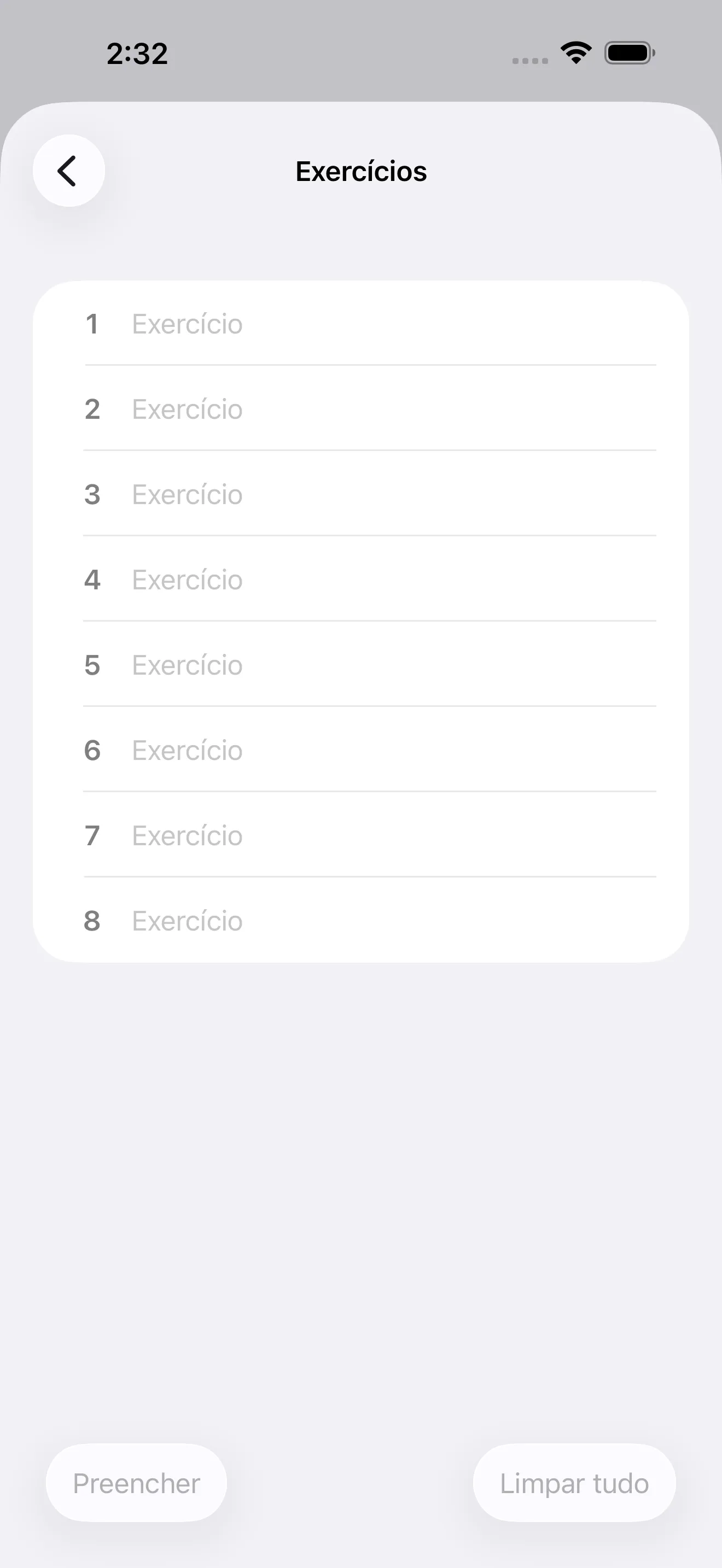 Tabata editor with exercise list
