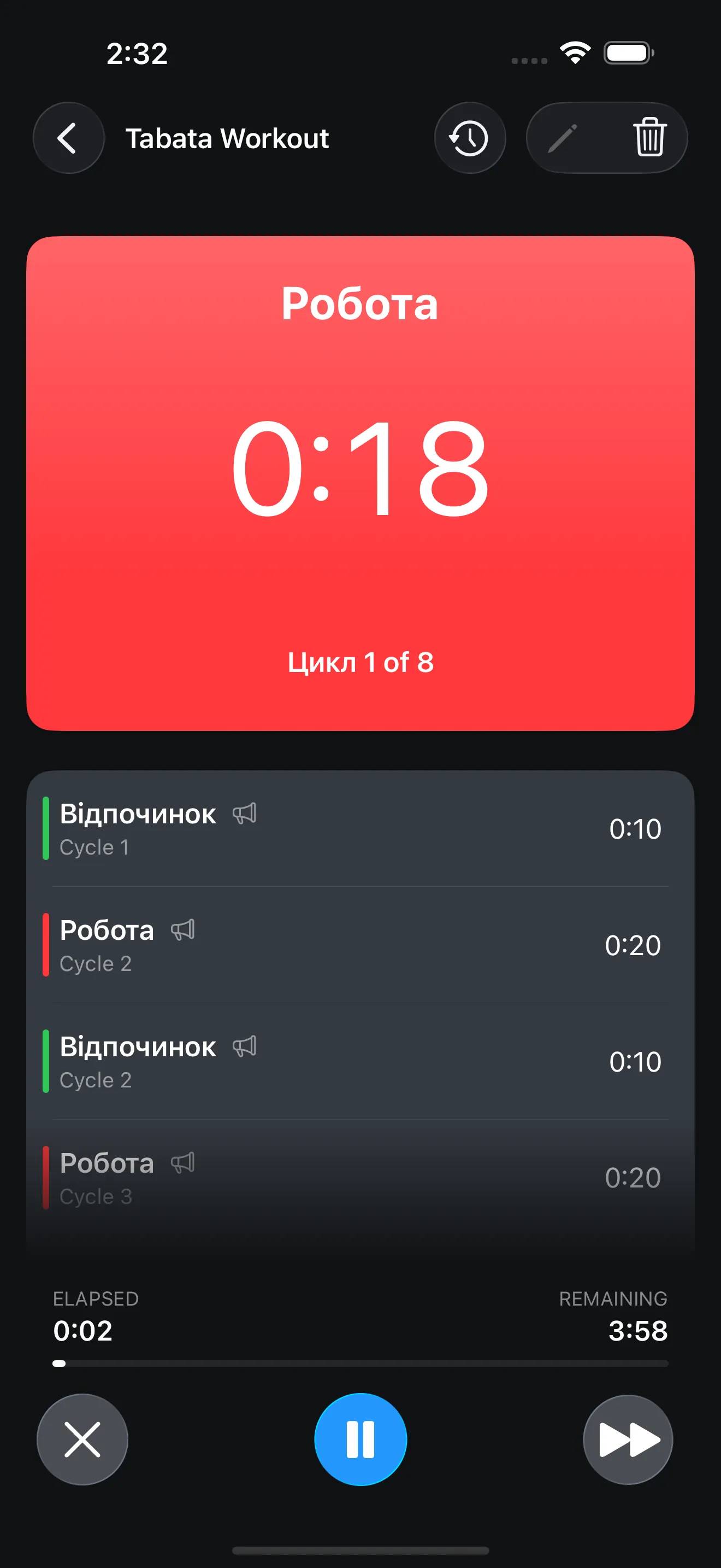 CrossFit Tabata timer running