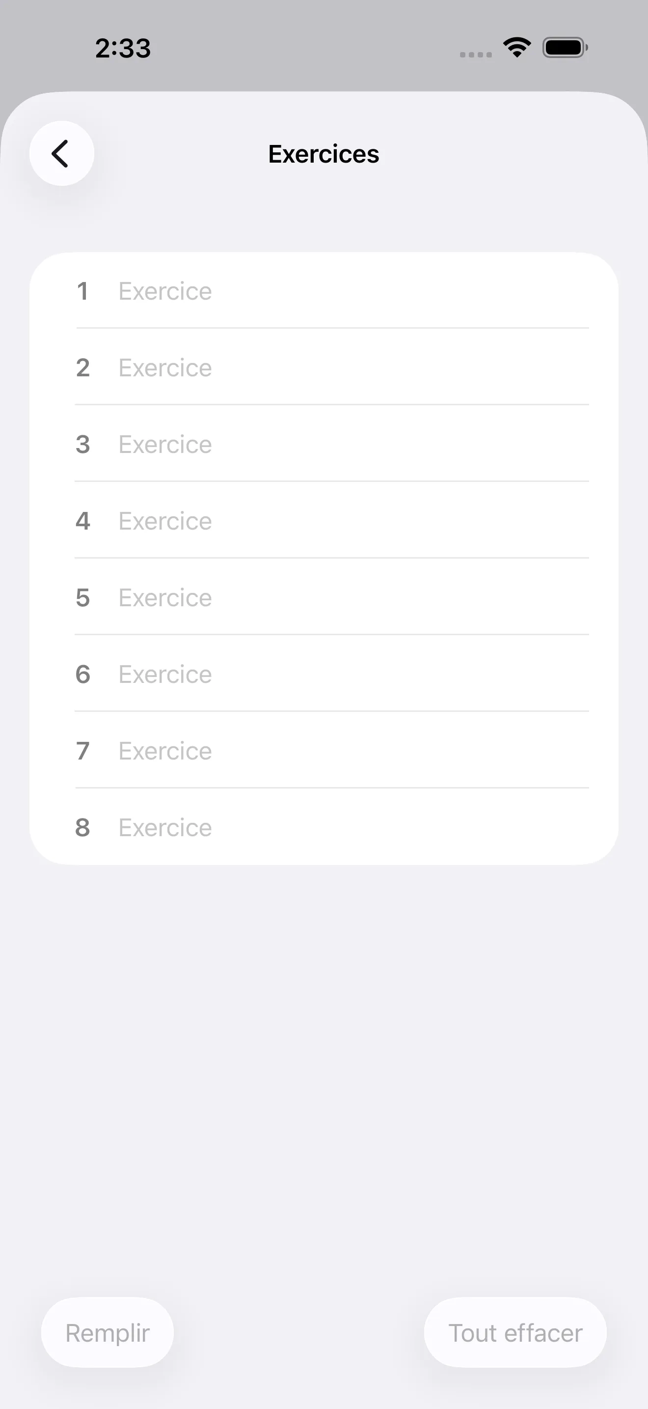 Tabata editor with exercise list