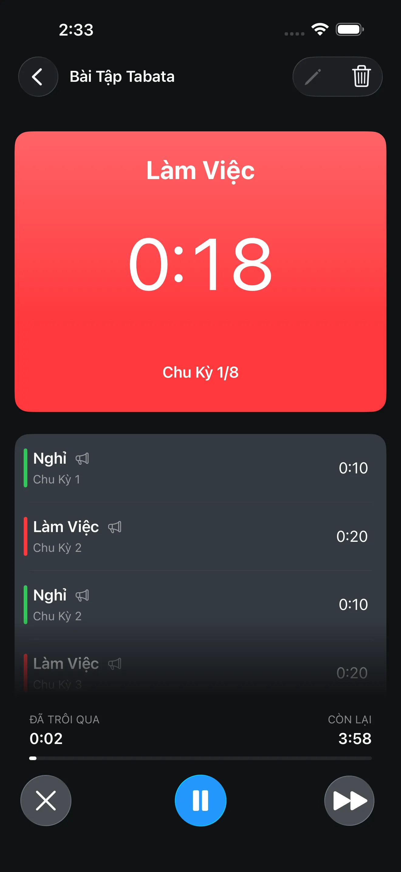 Tabata timer running during a HIIT interval