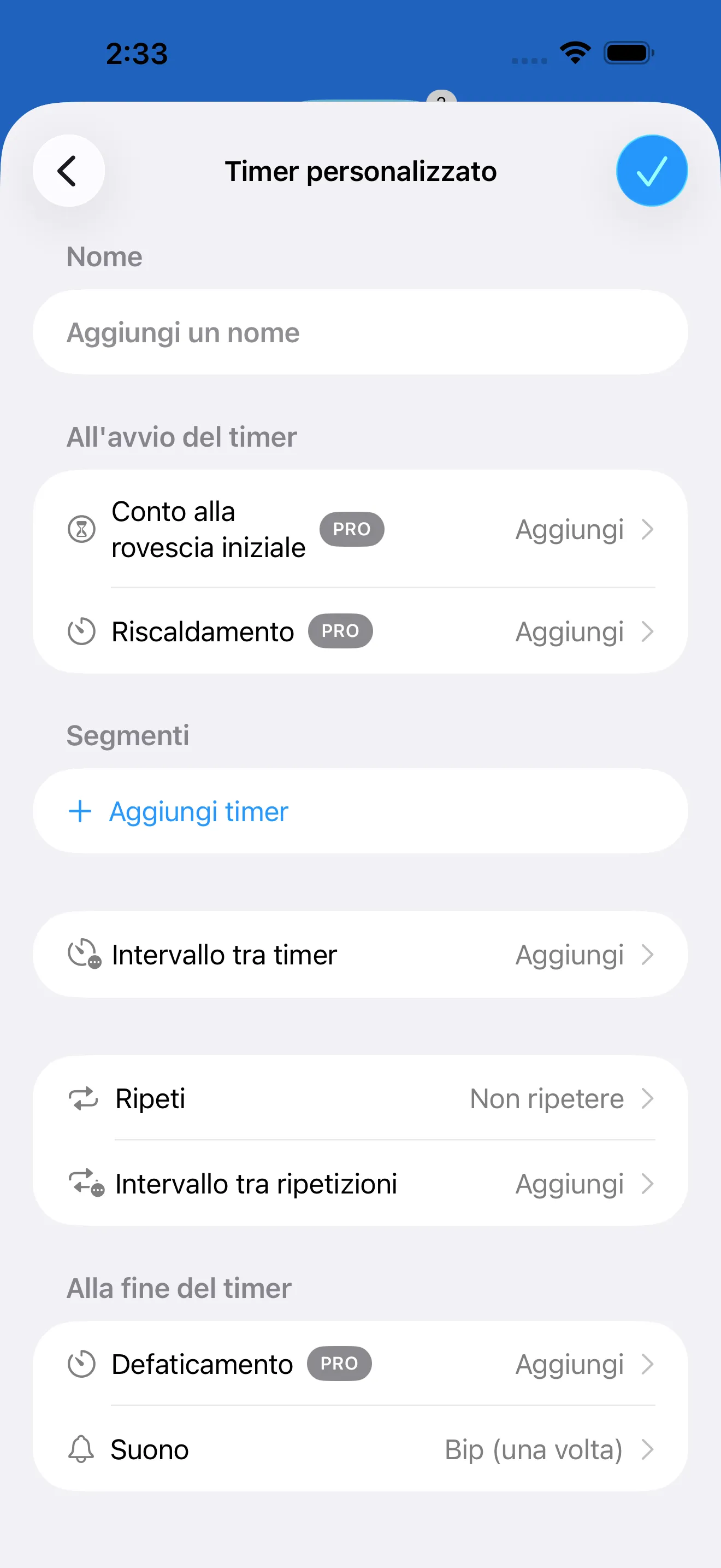 Custom interval timer editor with segment controls
