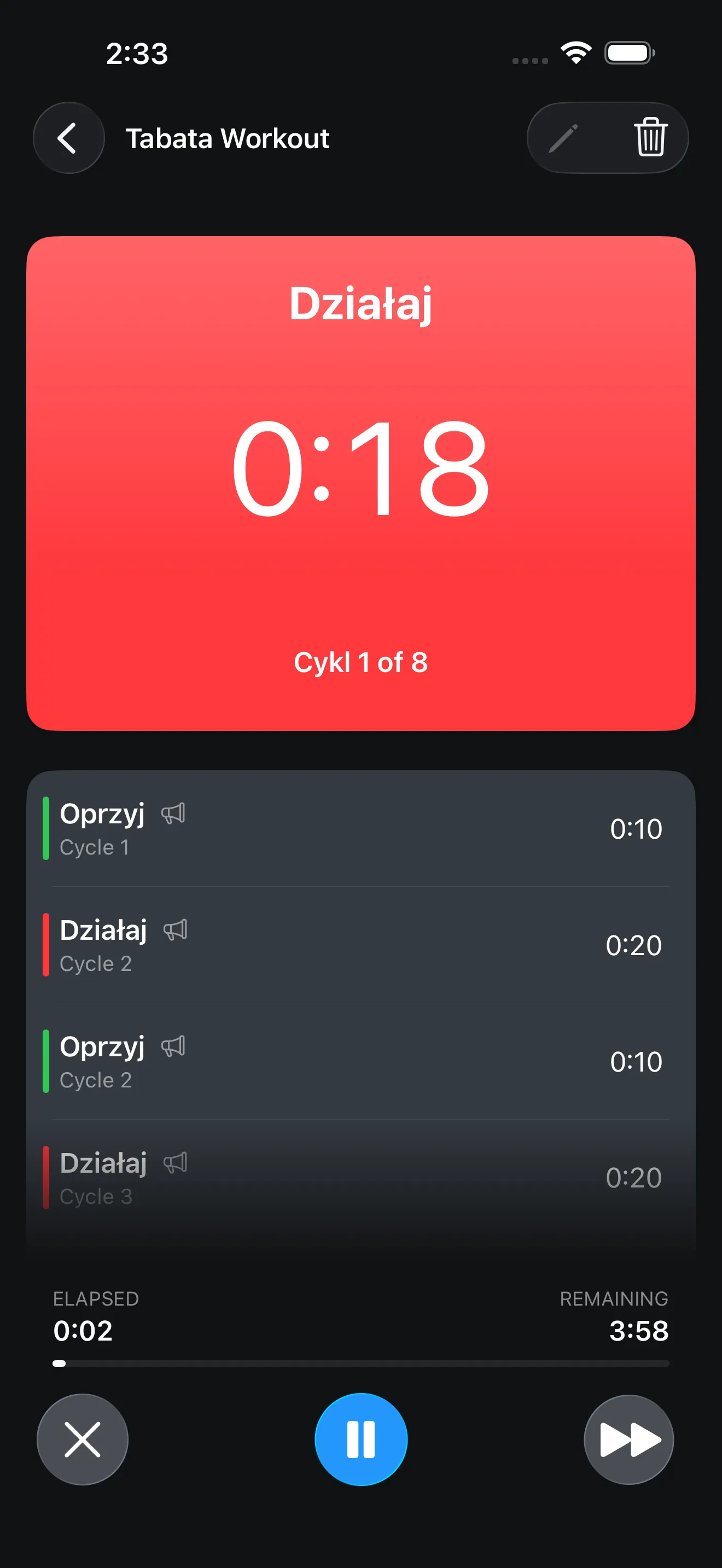 Tabata timer running during a HIIT interval