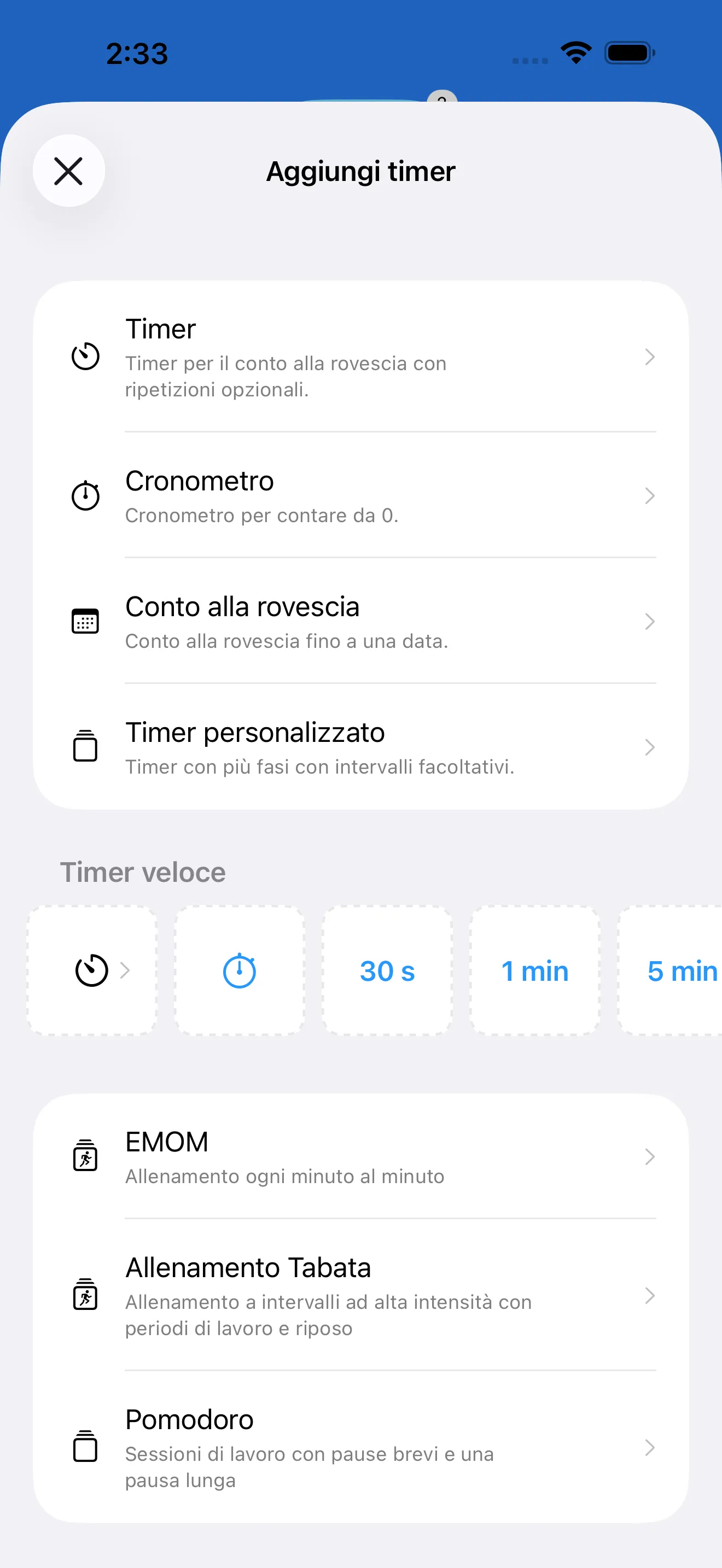 Timer catalog with ready-made timer templates
