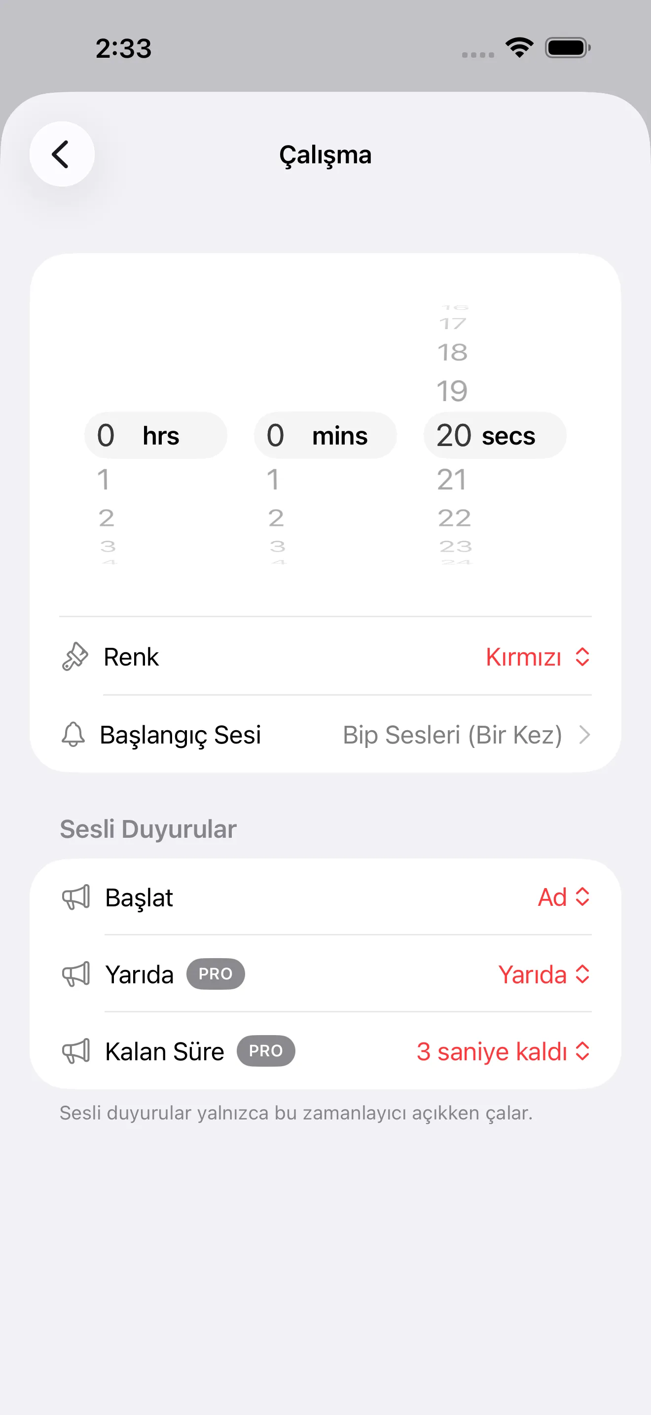 Tabata timer editor for work segments