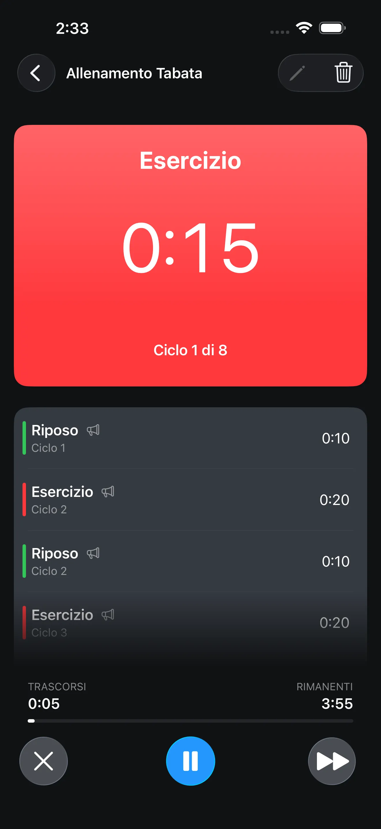 Tabata timer running during a HIIT interval