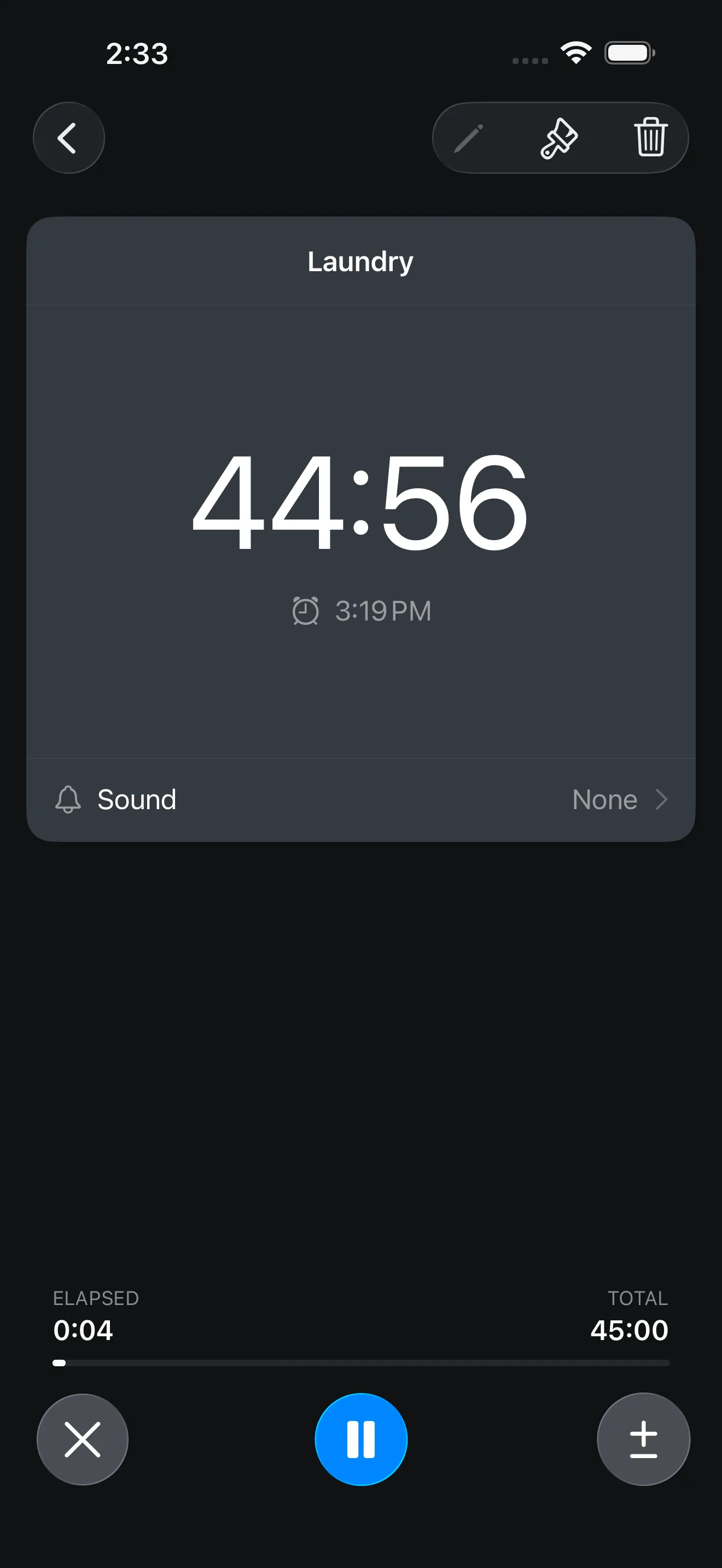 Countdown timer running with large time display