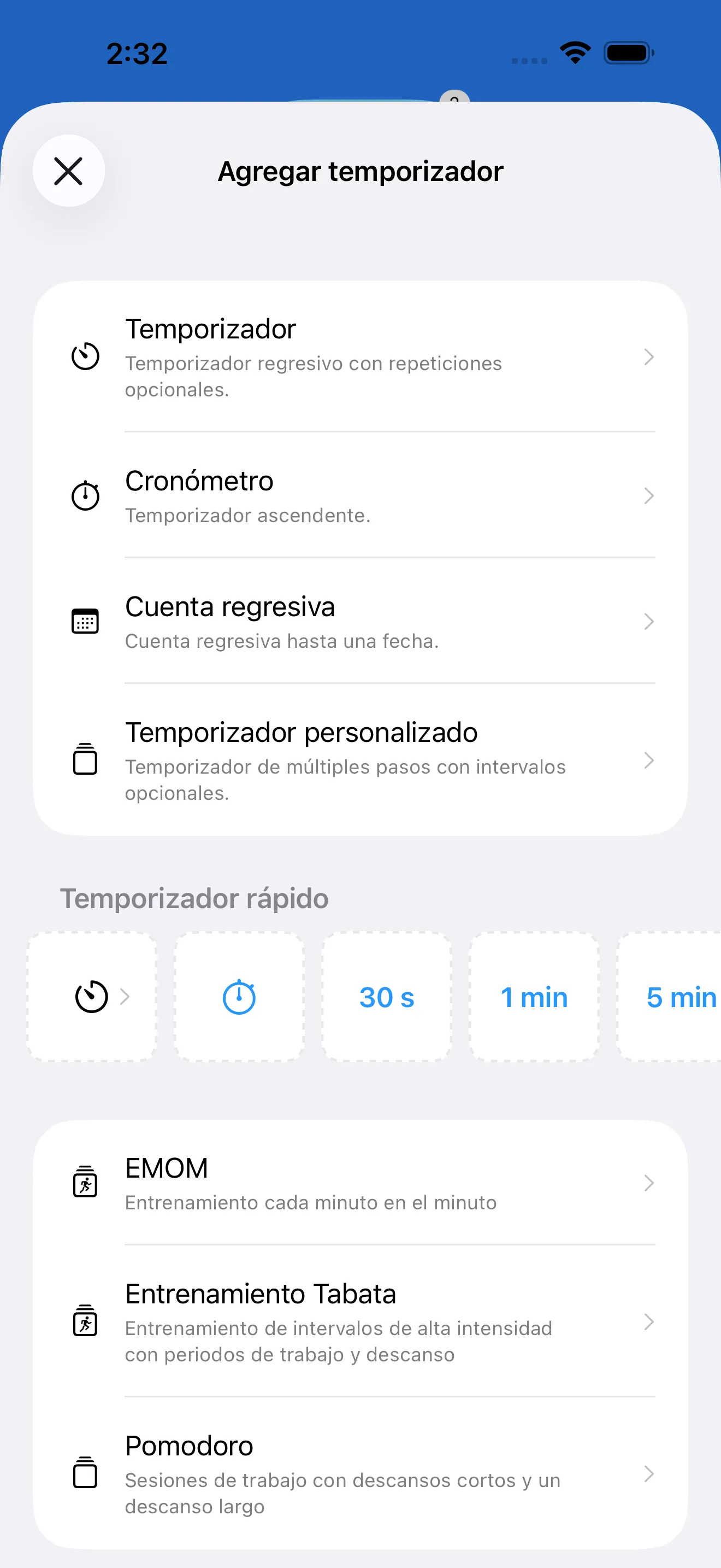 Timer catalog with ready-made timer templates