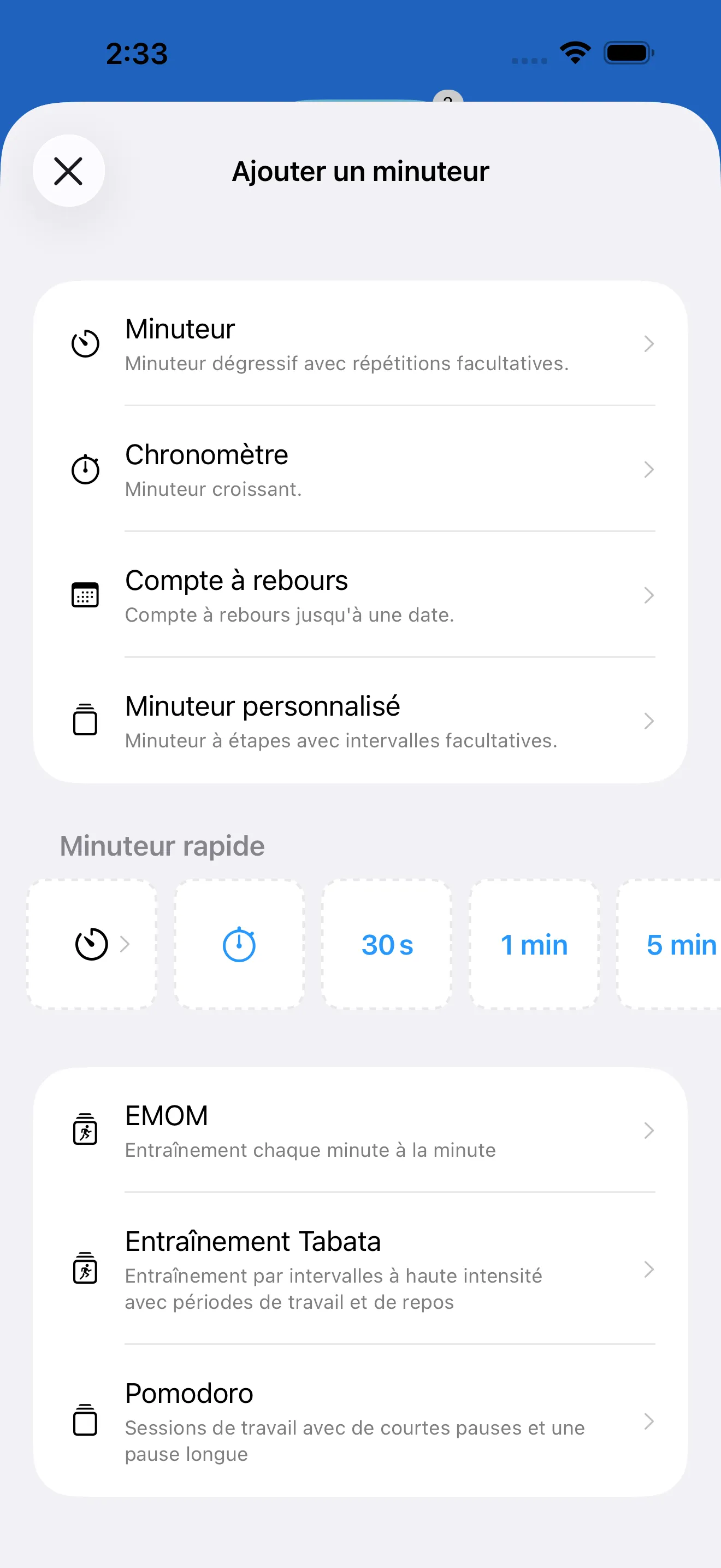 Timer catalog with ready-made timer templates