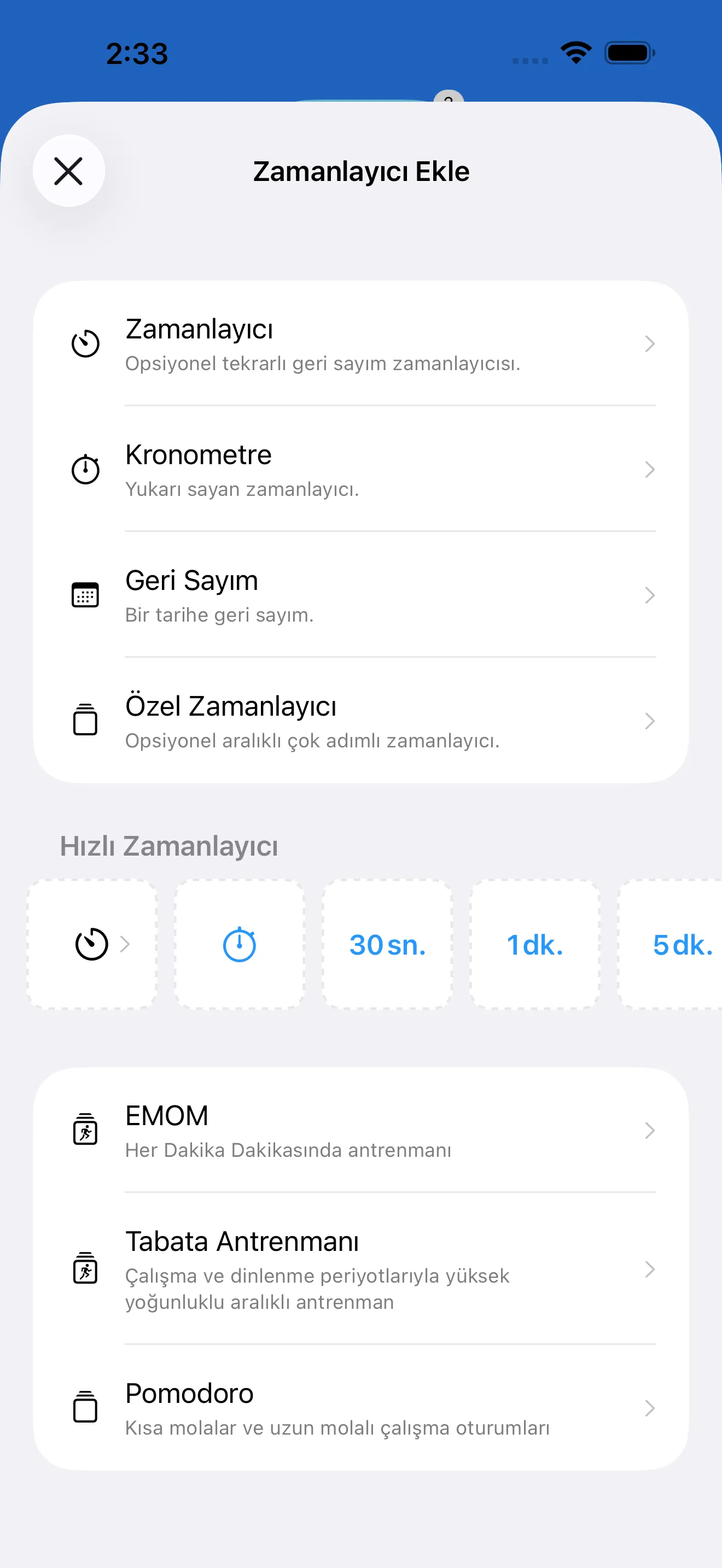 Timer catalog with ready-made timer templates
