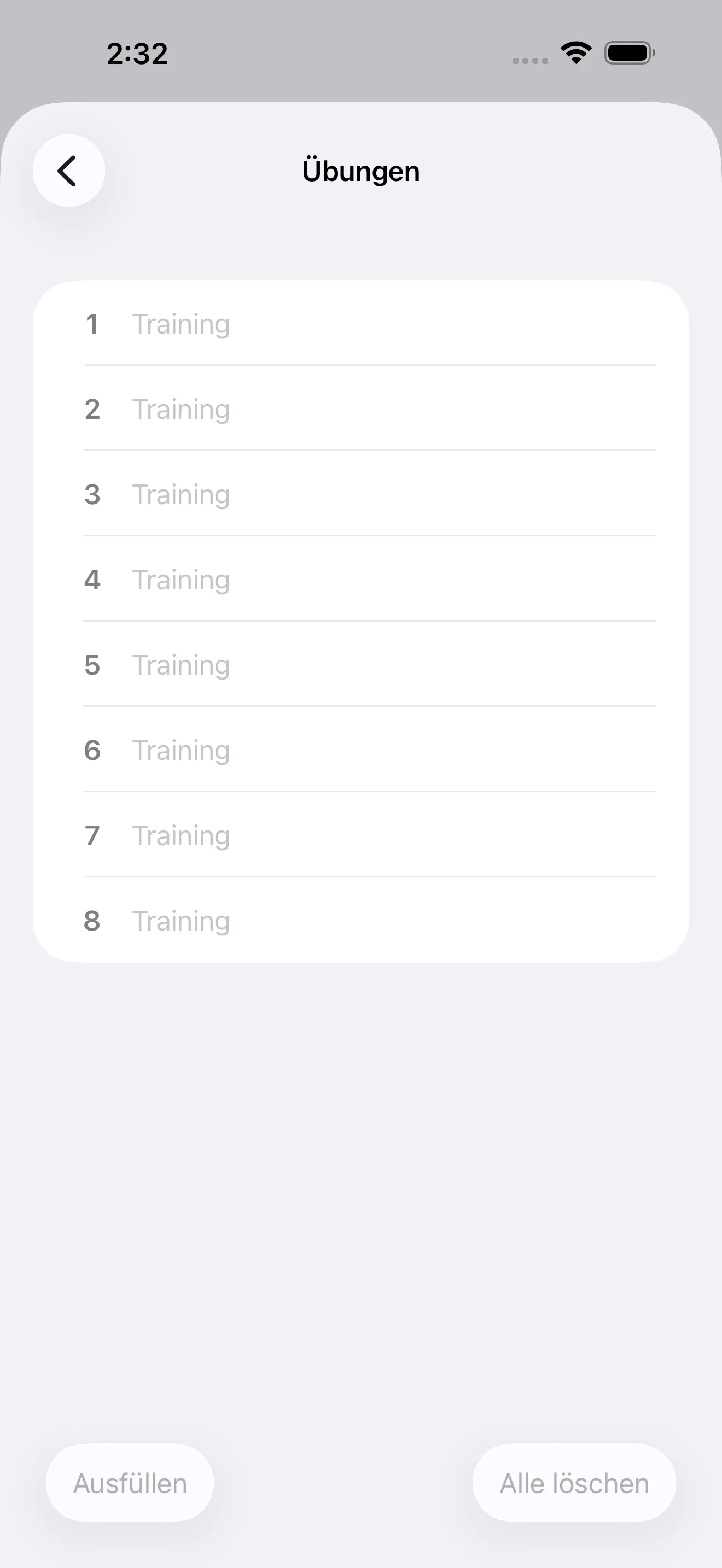 Tabata editor with exercise list