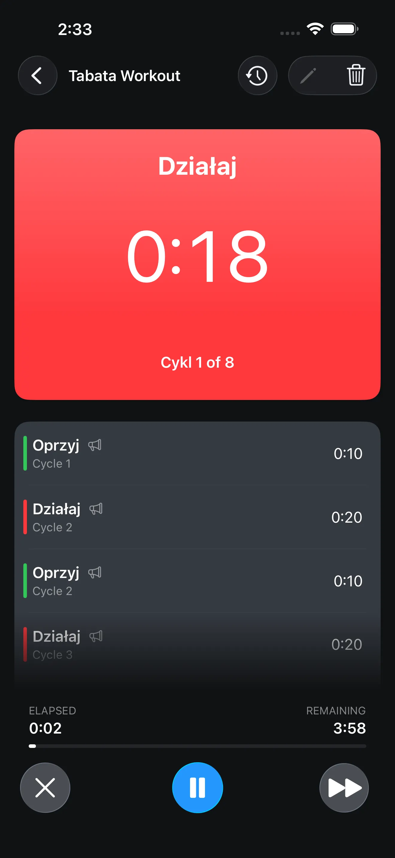 CrossFit Tabata timer running