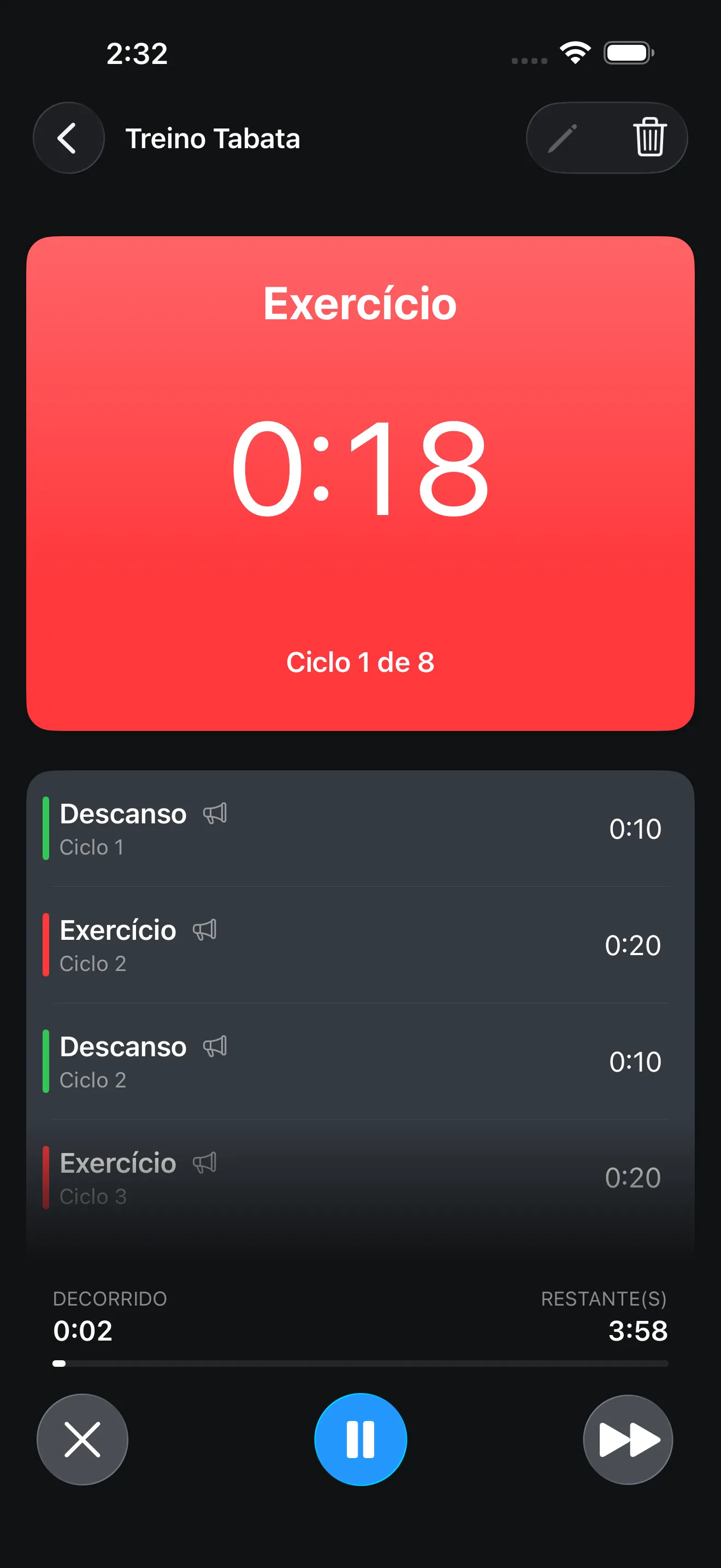 Tabata timer running during a HIIT interval