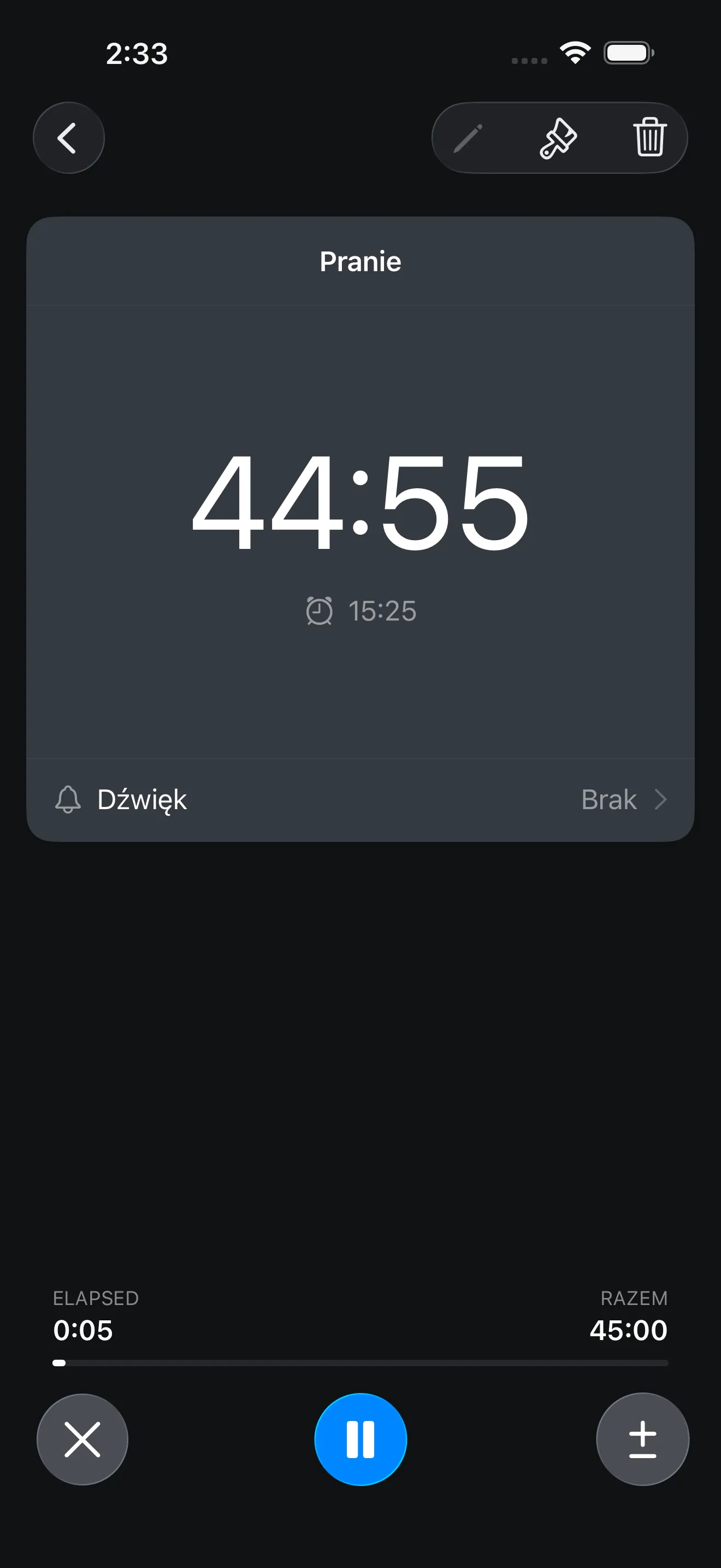 Countdown timer running with large time display