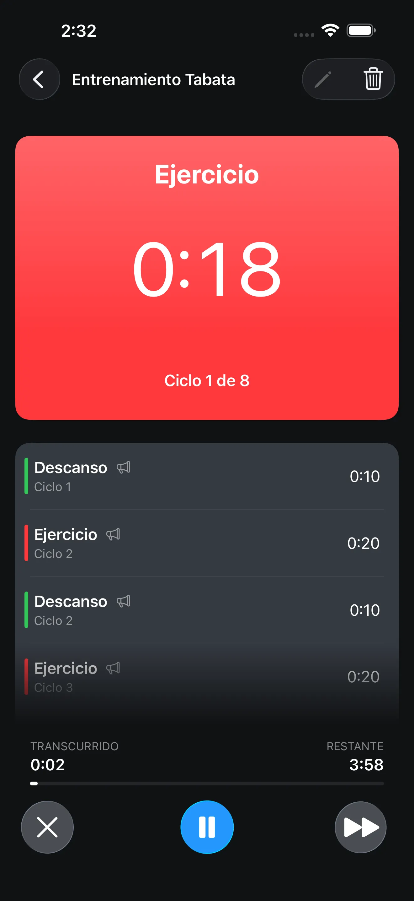 Tabata timer running during a HIIT interval
