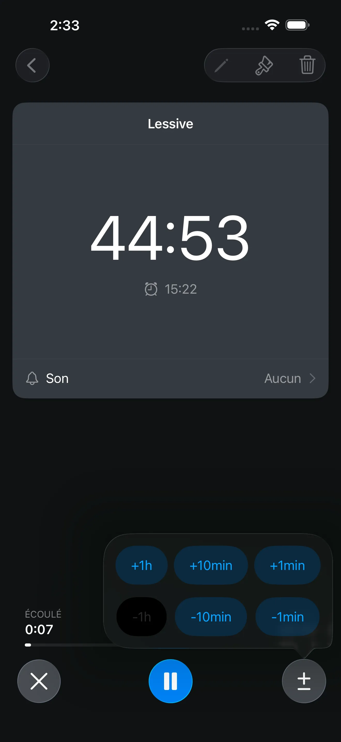 Countdown timer in progress while adjusting duration