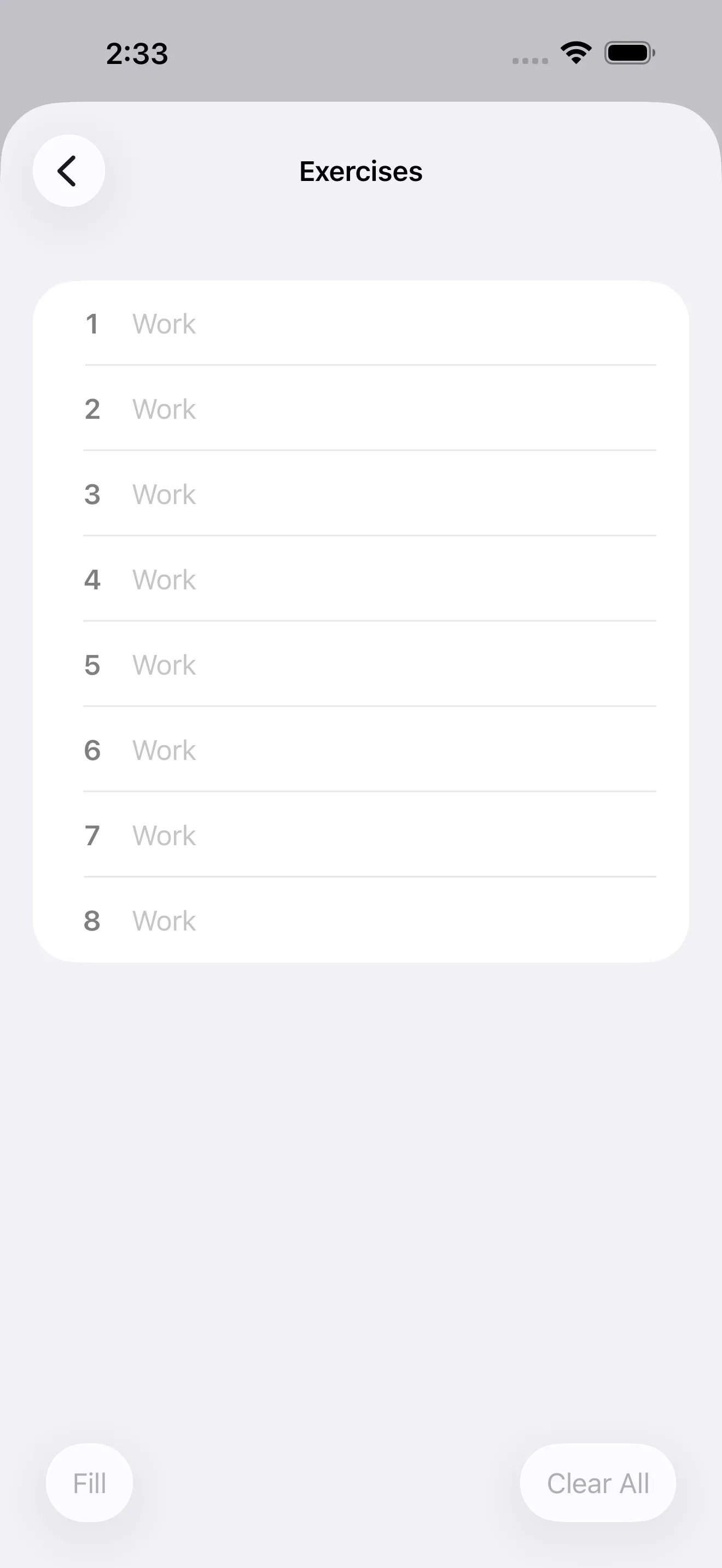 Tabata editor with exercise list