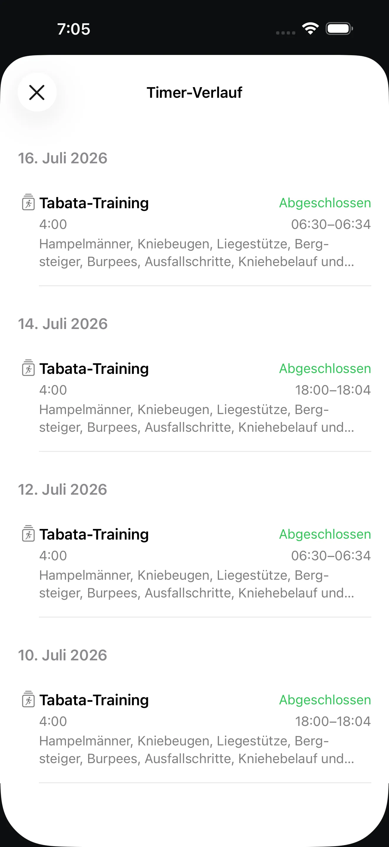 Timer+-App-Bildschirm