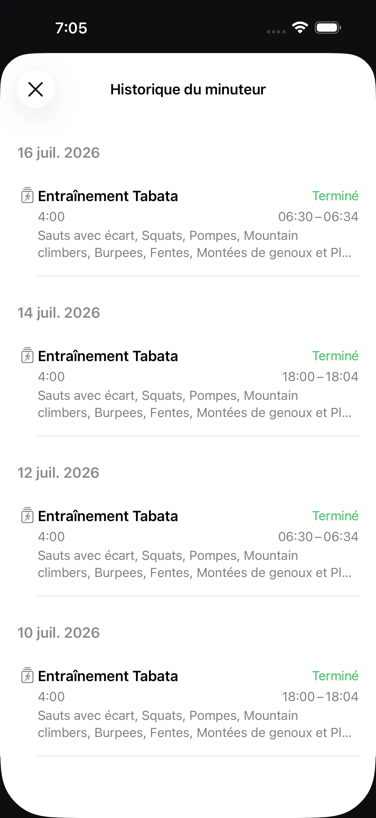 Écran de l’app Minuteur+
