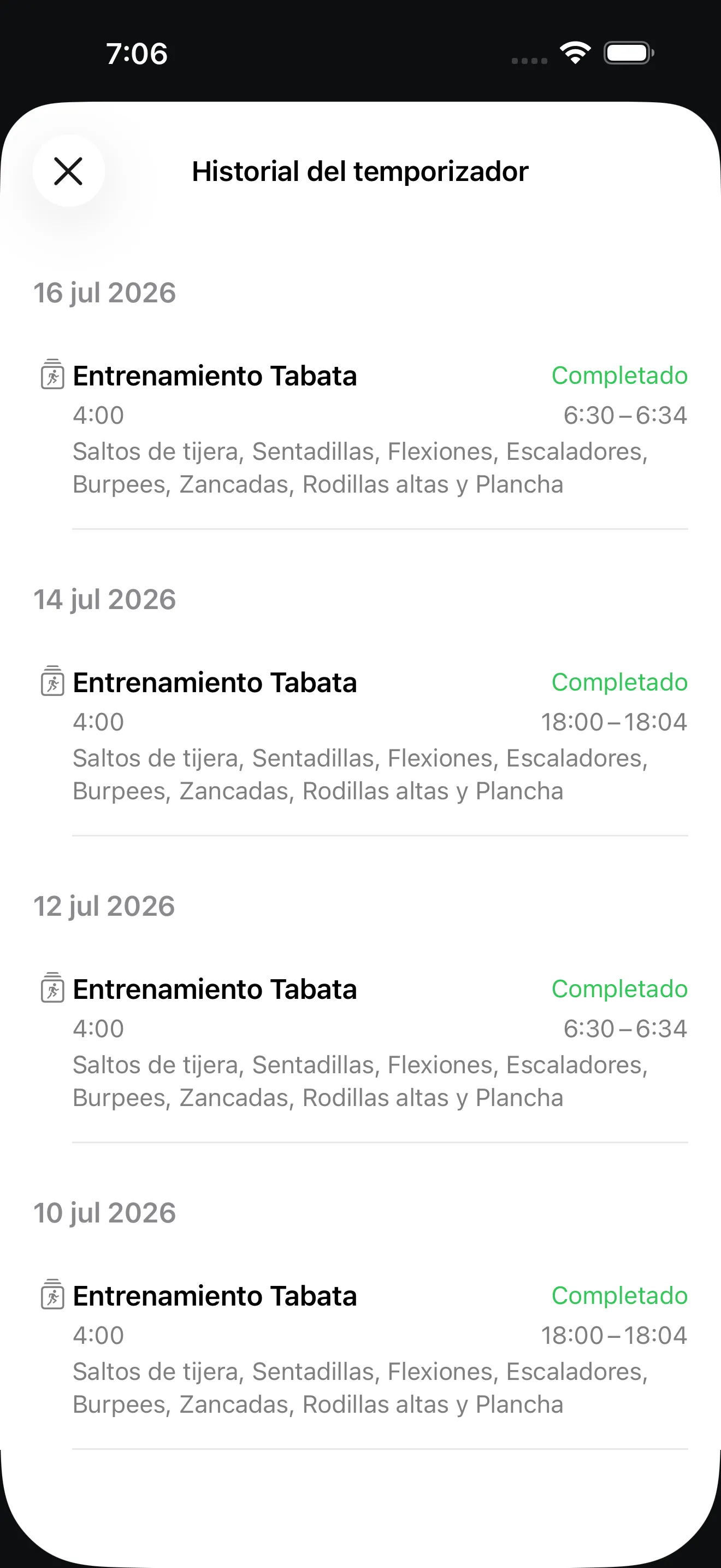 Pantalla de la app Temporizador+