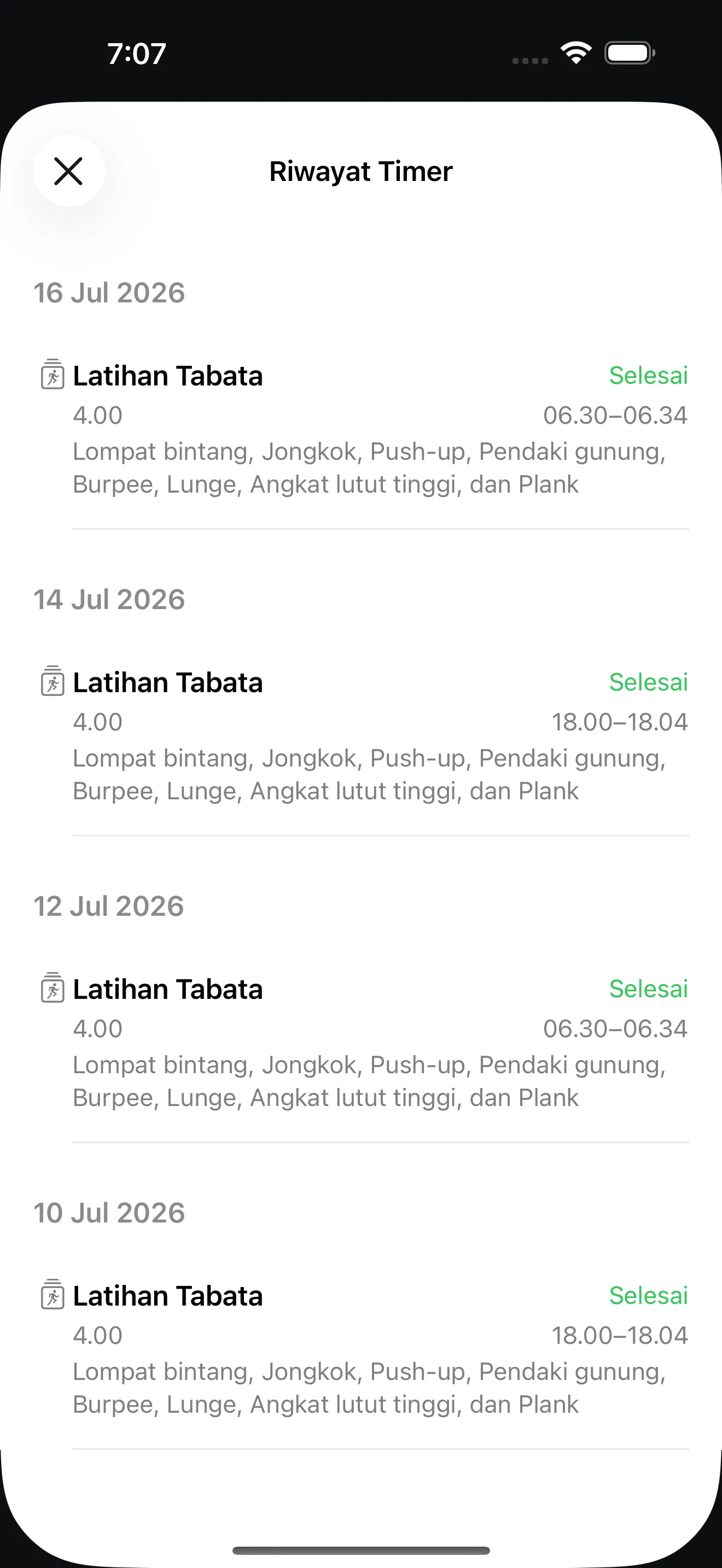 Layar aplikasi Timer+