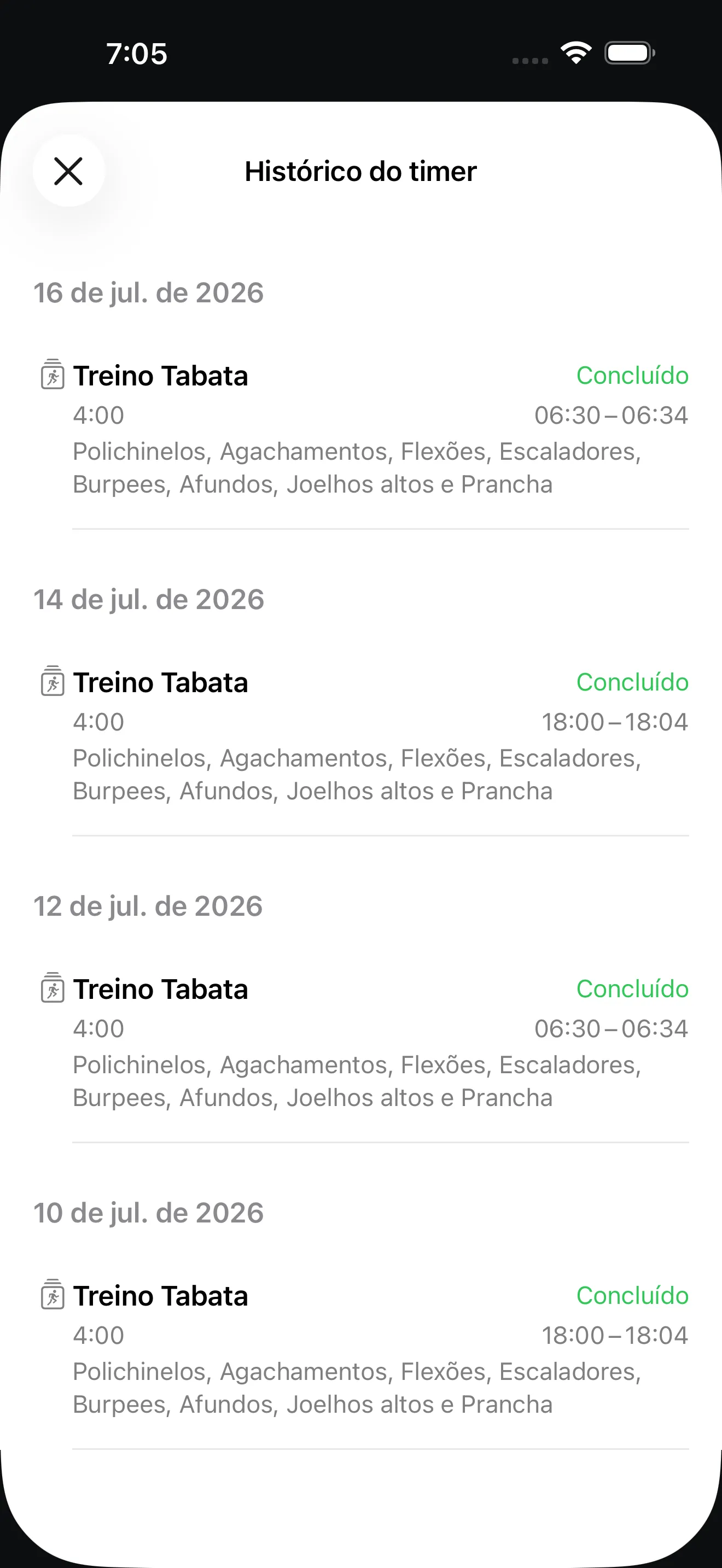 Tela do app Timer+