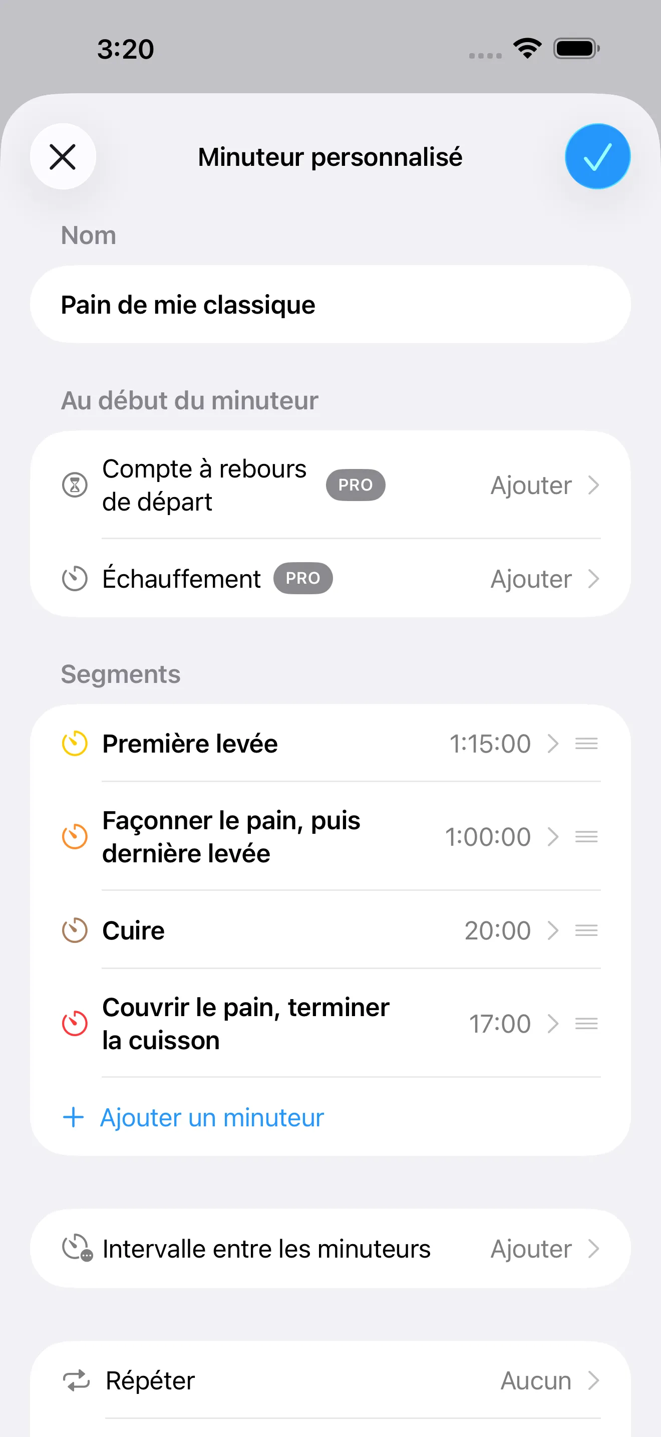 Écran de l’app Minuteur+