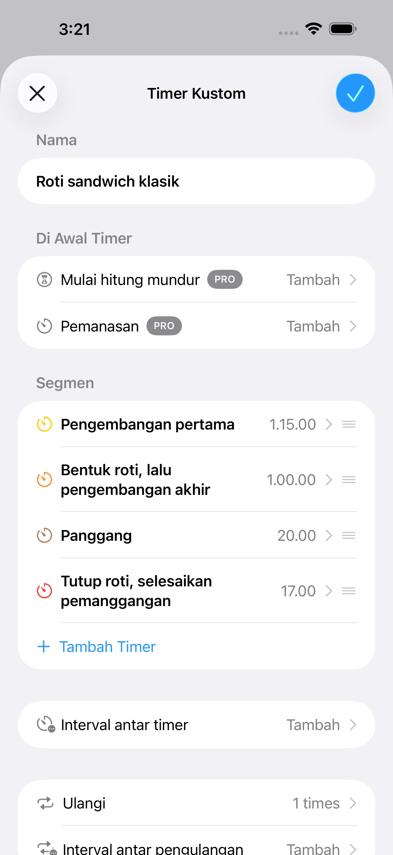 Layar aplikasi Timer+