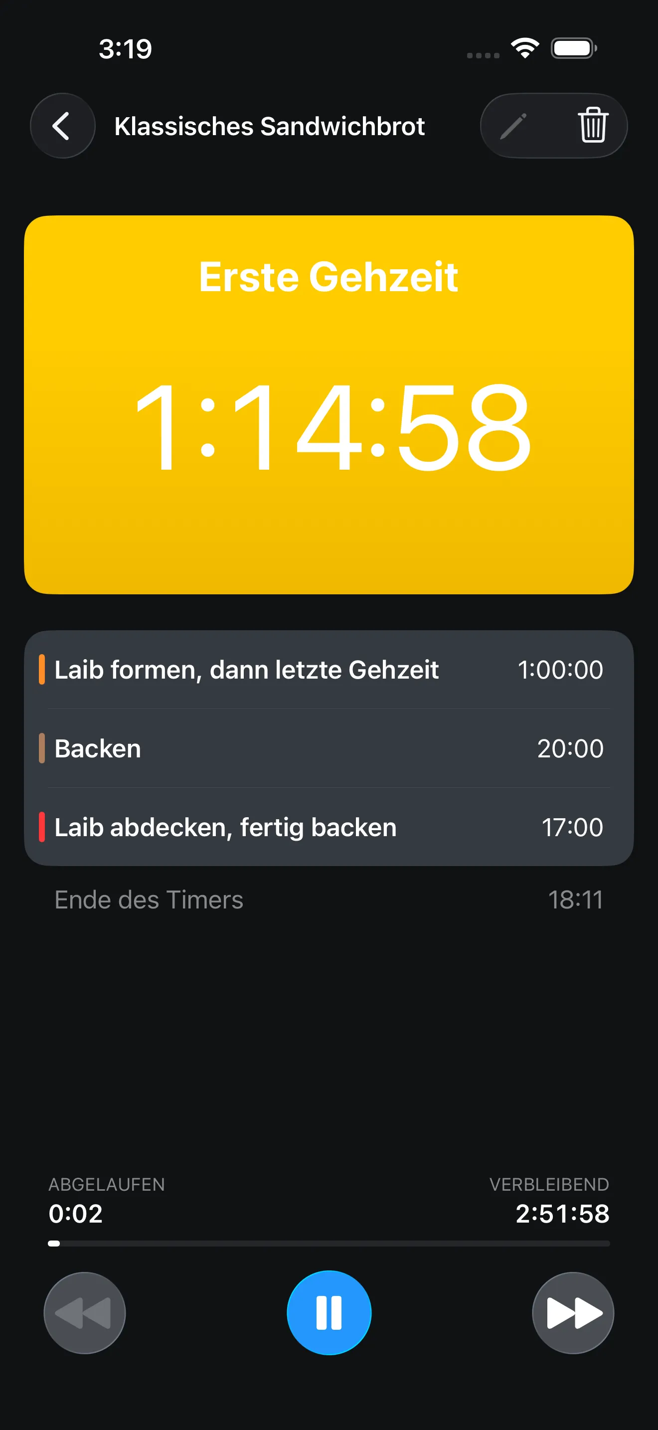 Timer+-App-Bildschirm