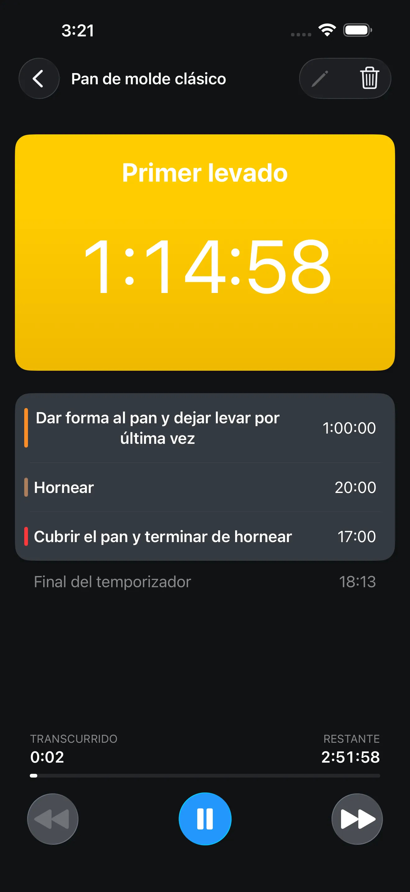Pantalla de la app Temporizador+