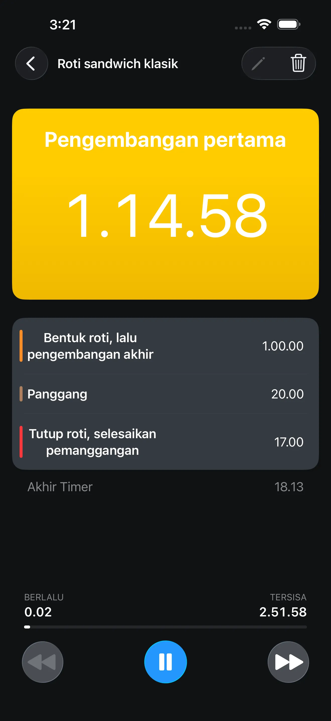 Layar aplikasi Timer+
