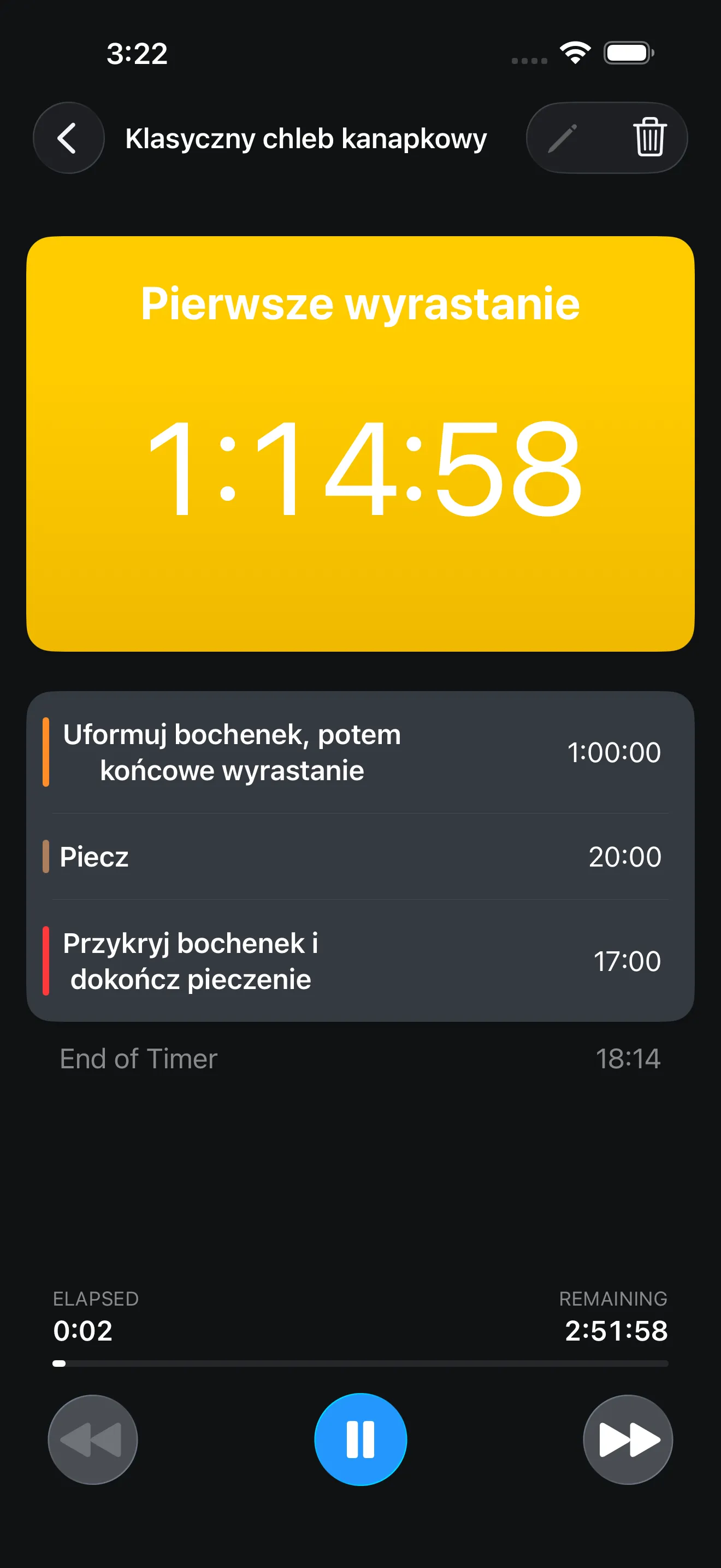 Ekran aplikacji Timer+