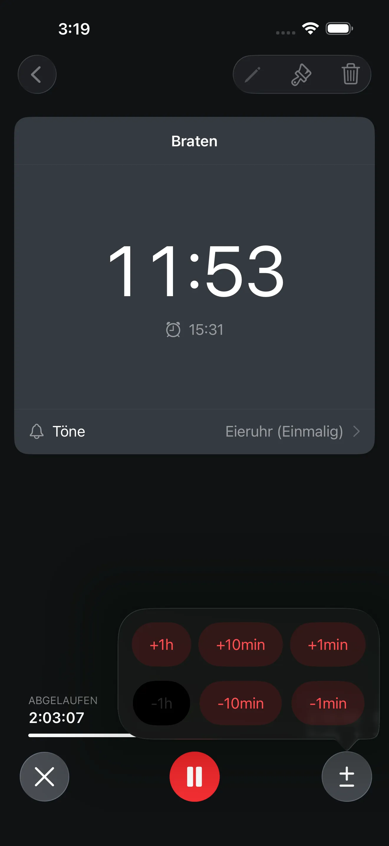 Timer+-App-Bildschirm