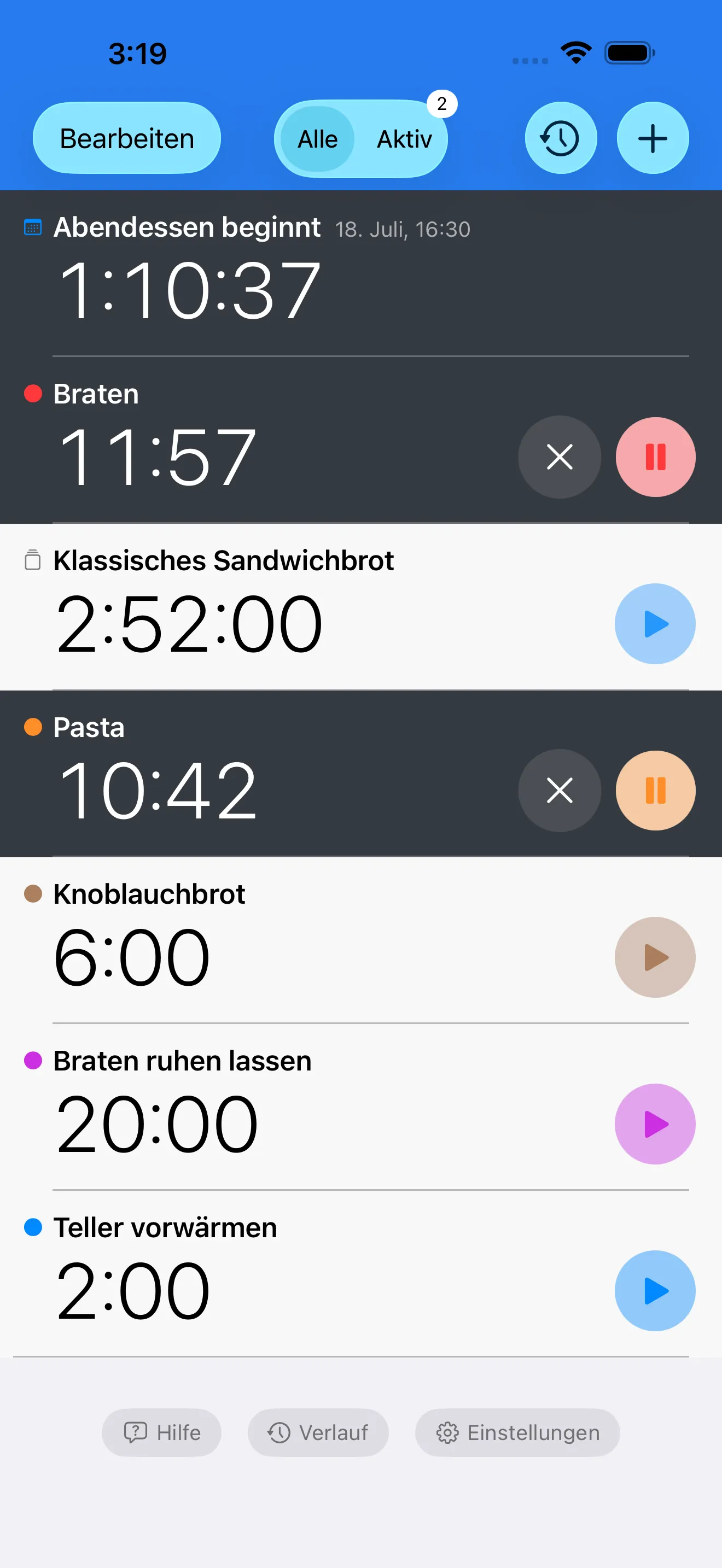 Timer+-App-Bildschirm